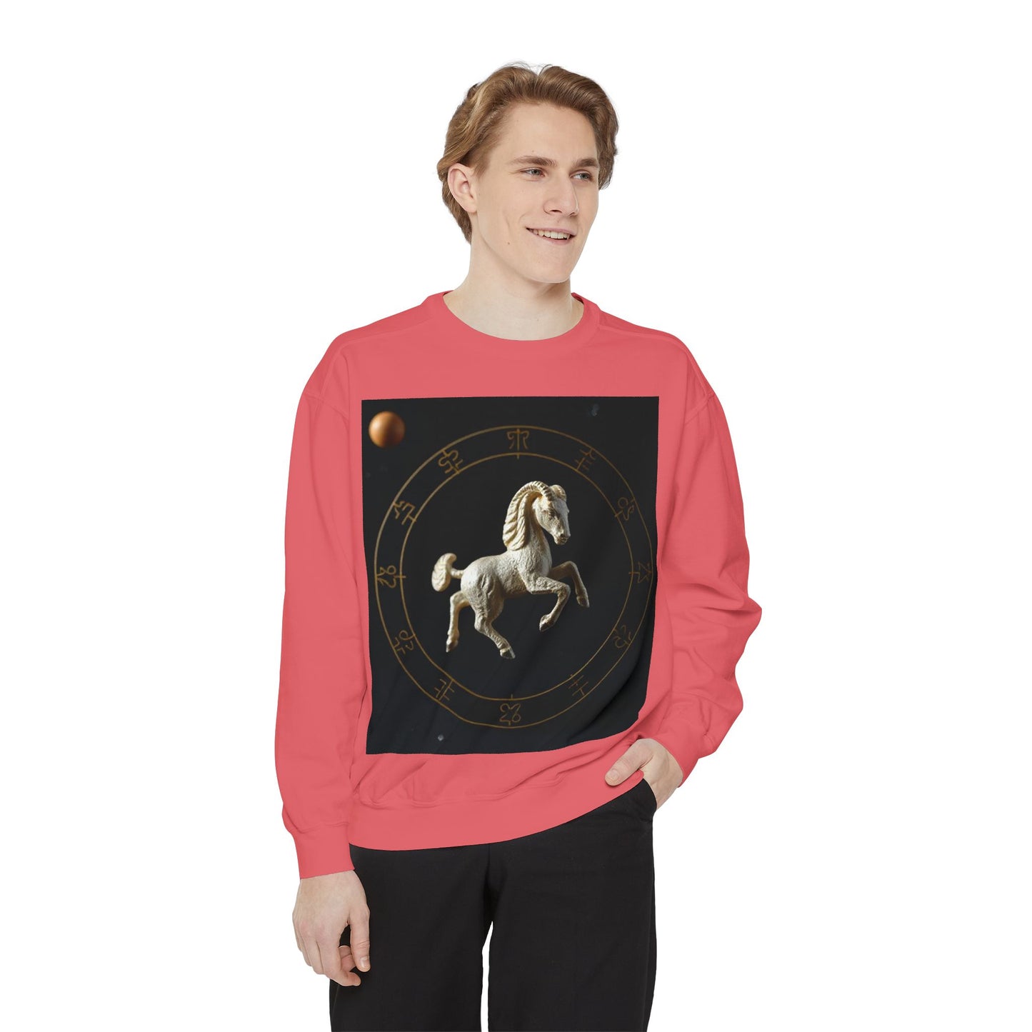 Garment-Dyed Sweatshirt, Unisex, Space Animal Design, Capricorn