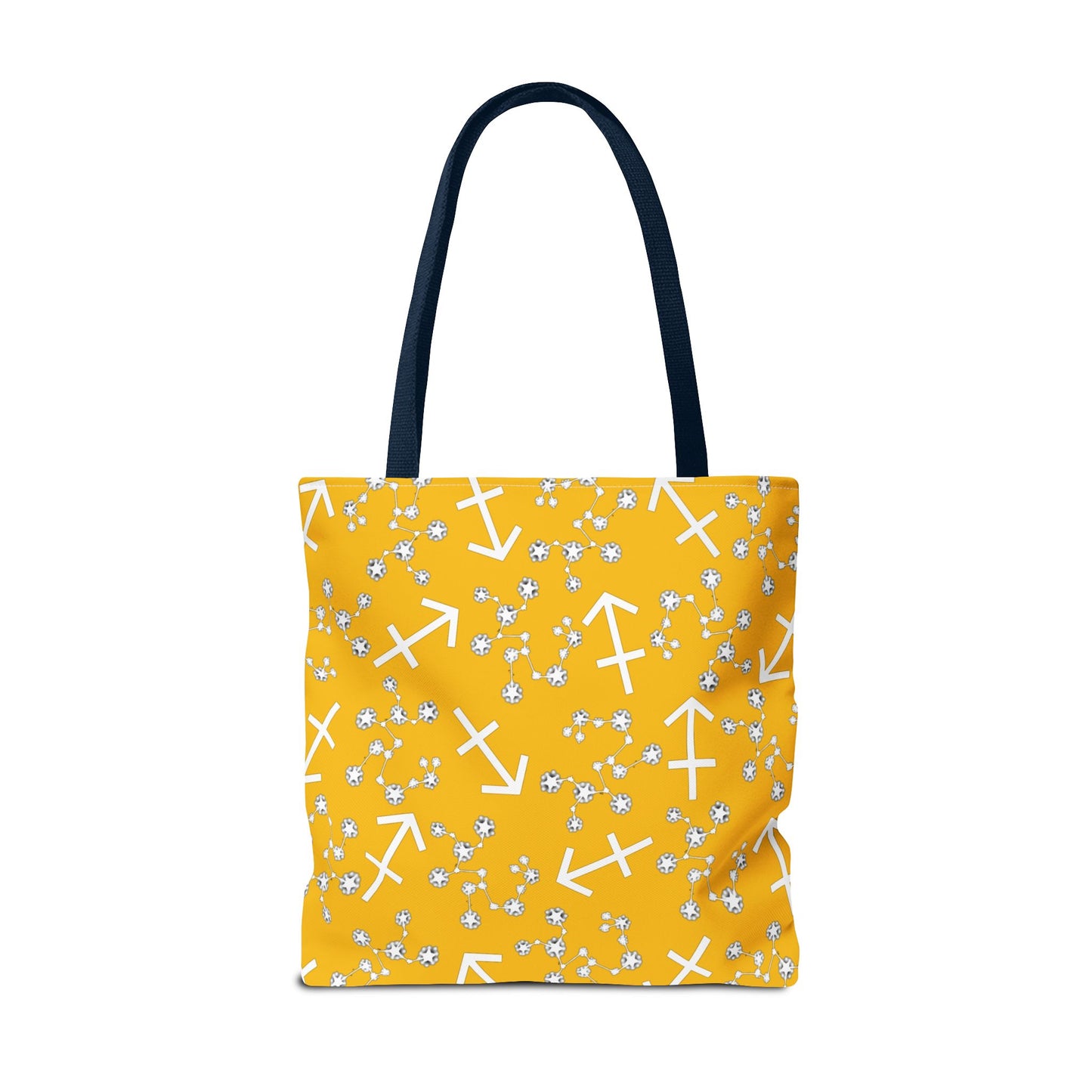 Tote Bag, Sagittarius Zodiac Sign, AOP, (Yellow, White Print)
