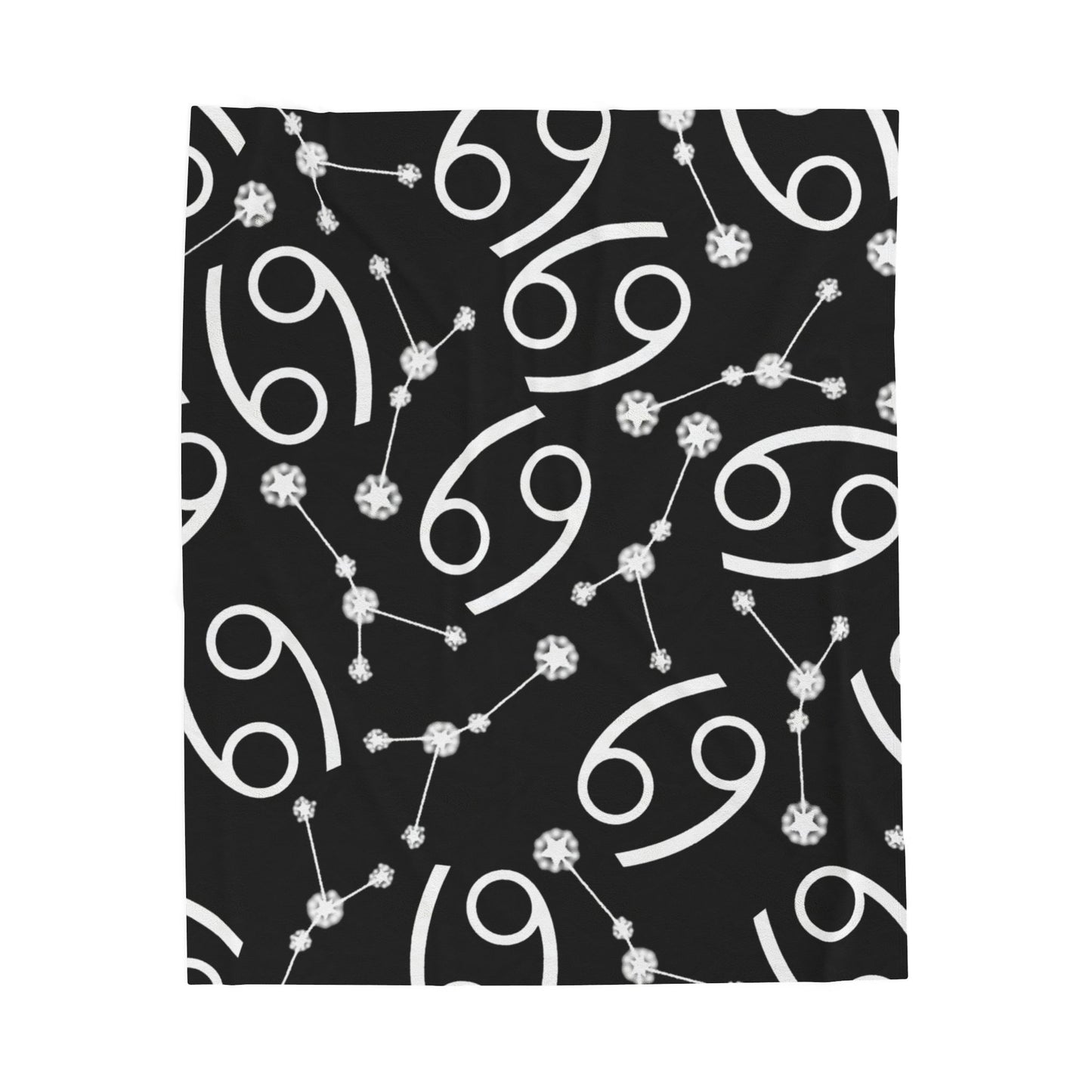 Velveteen Plush Blanket, Cancer Zodiac Sign, Constellation & Symbol, Black, 100% polyester