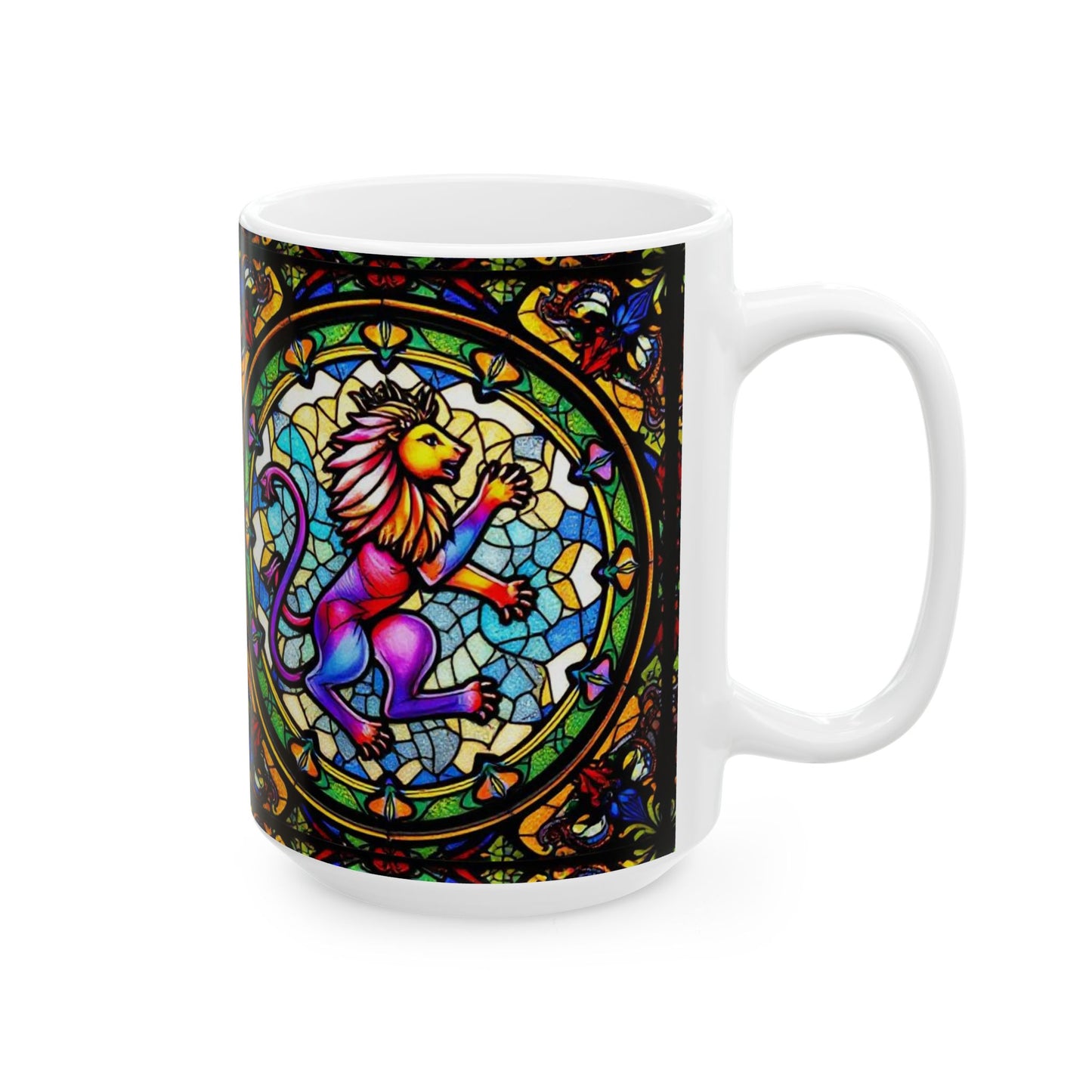 Ceramic Mug, (11oz, 15oz), Glass Design, AOP, Leo Zodiac Sign