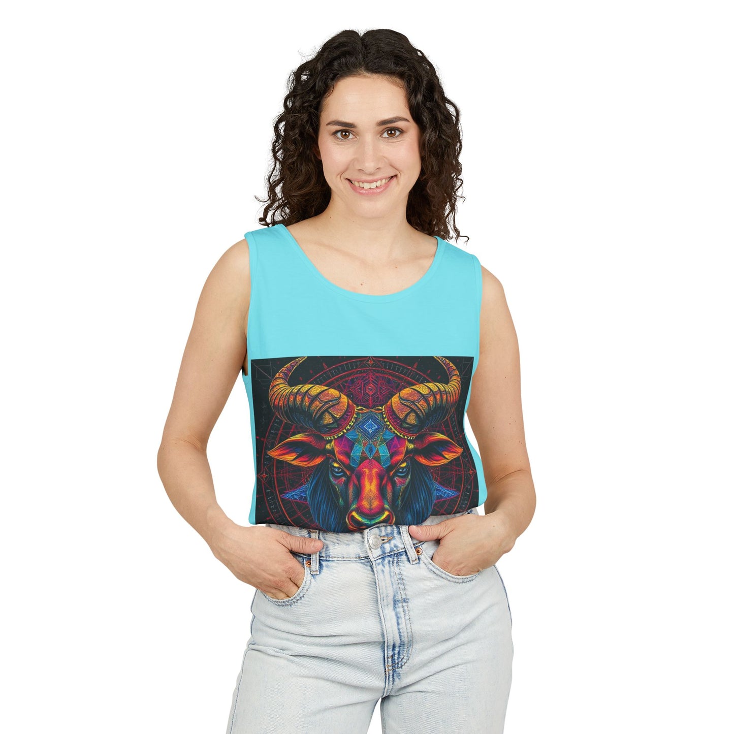 Unisex Garment-Dyed, Tank Top, Taurus Design, Pop Art v1, 100% US cotton