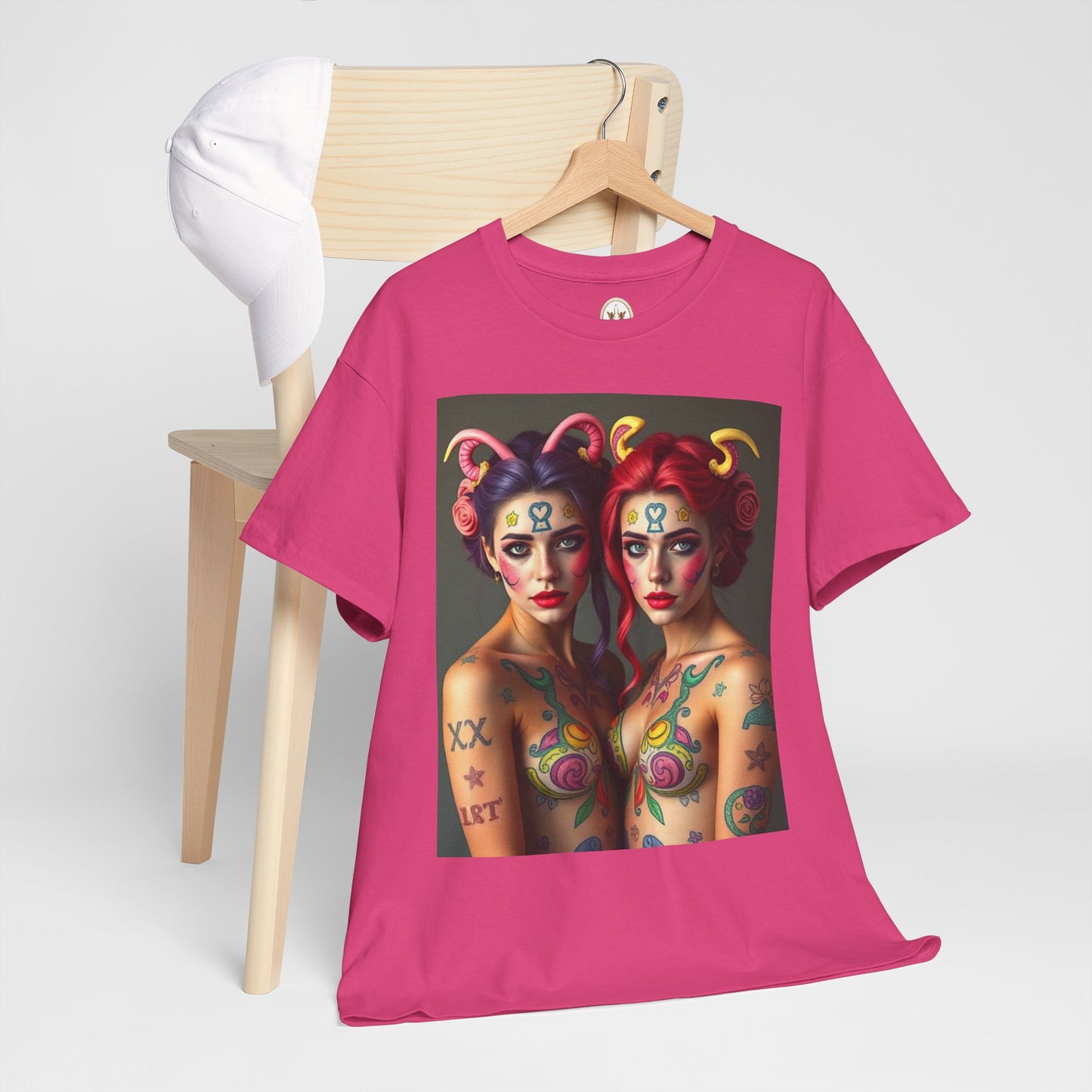 Unisex Heavy Cotton T-Shirt, Gemini, Zodiac v3, Sexy Art