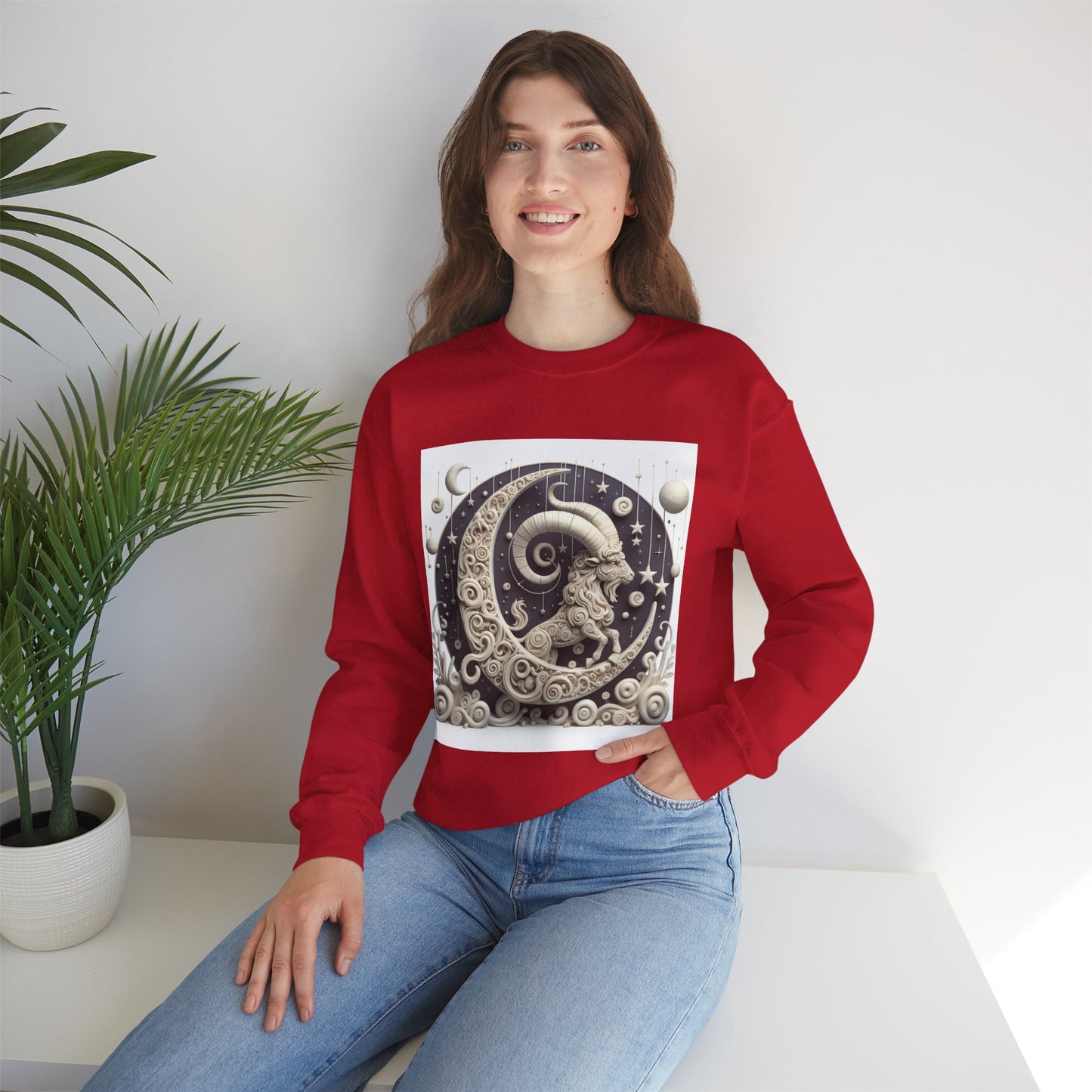 Unisex Heavy Blend™ Crewneck Sweatshirt, Stone Moon, Capricorn Zodiac Design
