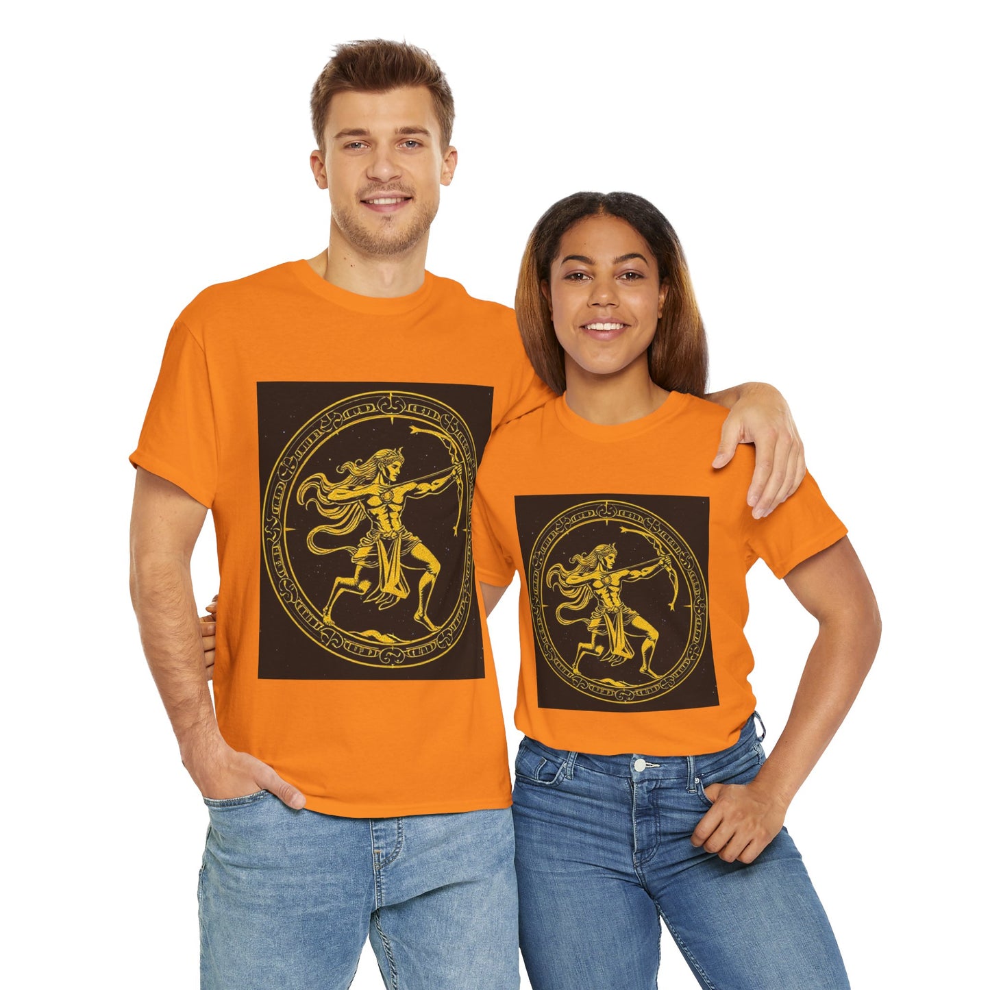 Unisex Heavy Cotton T-Shirt, Mythical Faun/Satyr v1, Sagittarius Zodiac Design