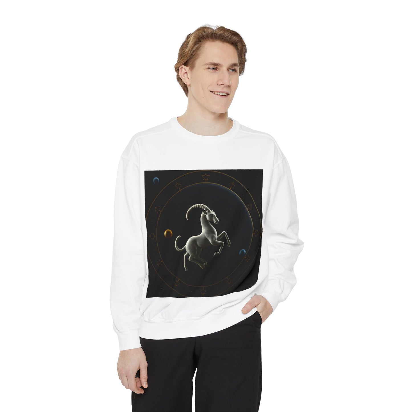 Garment-Dyed Sweatshirt, Unisex, Space Animal Design v1, Capricorn