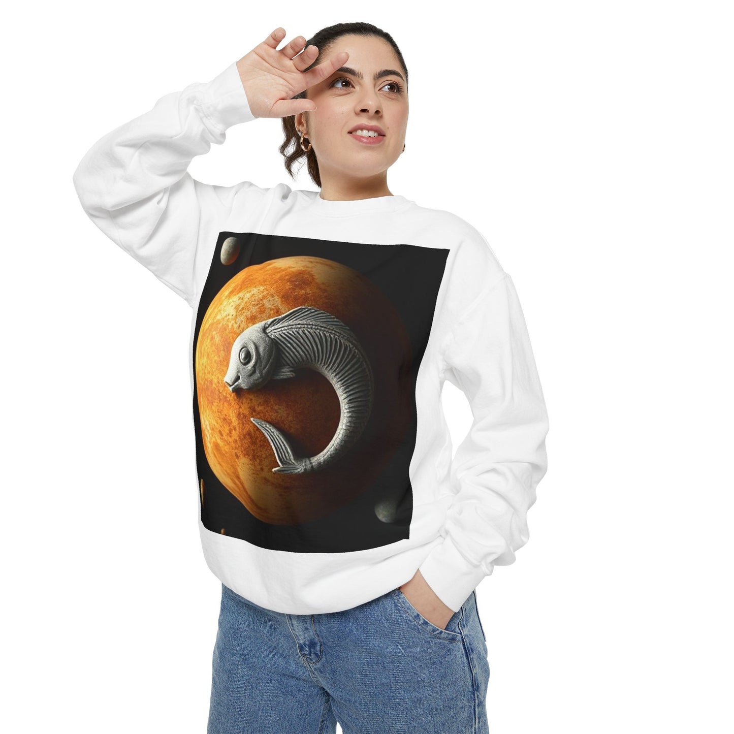 Garment-Dyed Sweatshirt, Unisex, Space Animal Design, Pisces