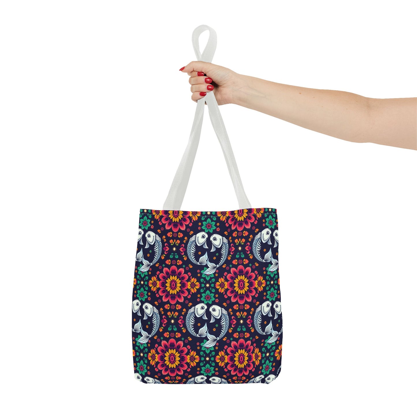 Tote Bag (AOP), Pisces, Zodiac v1, Flower Pattern