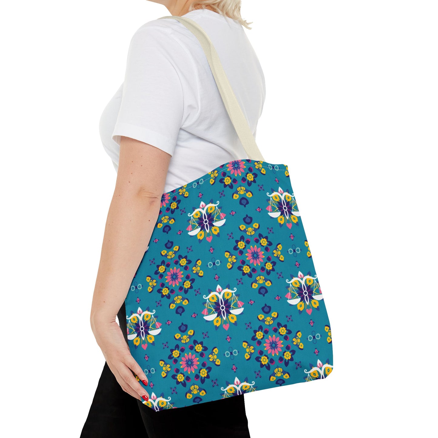 Tote Bag (AOP), Libra, Zodiac v1, Flower Pattern