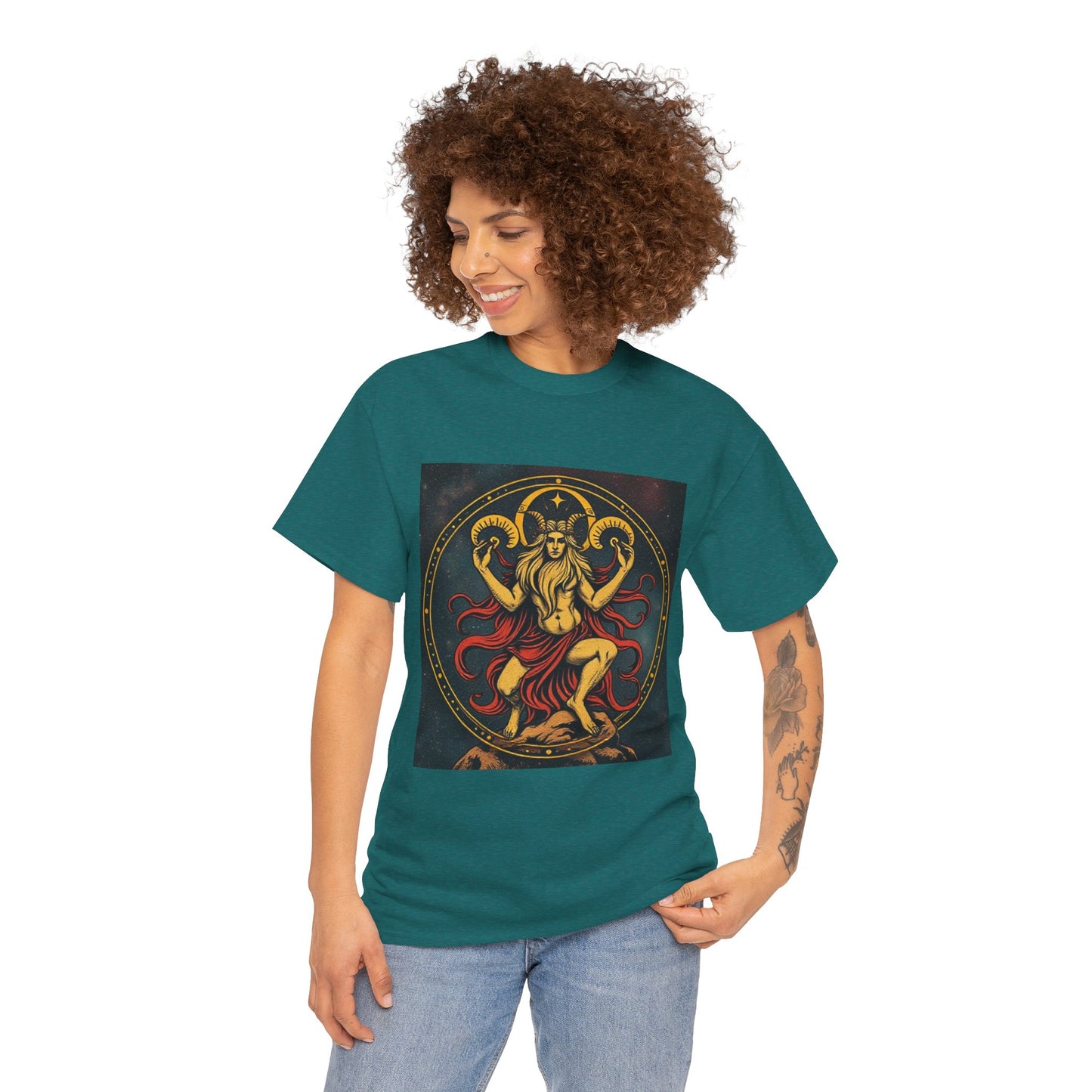 Unisex Heavy Cotton T-Shirt, Aries God 3v, Zodiac Design