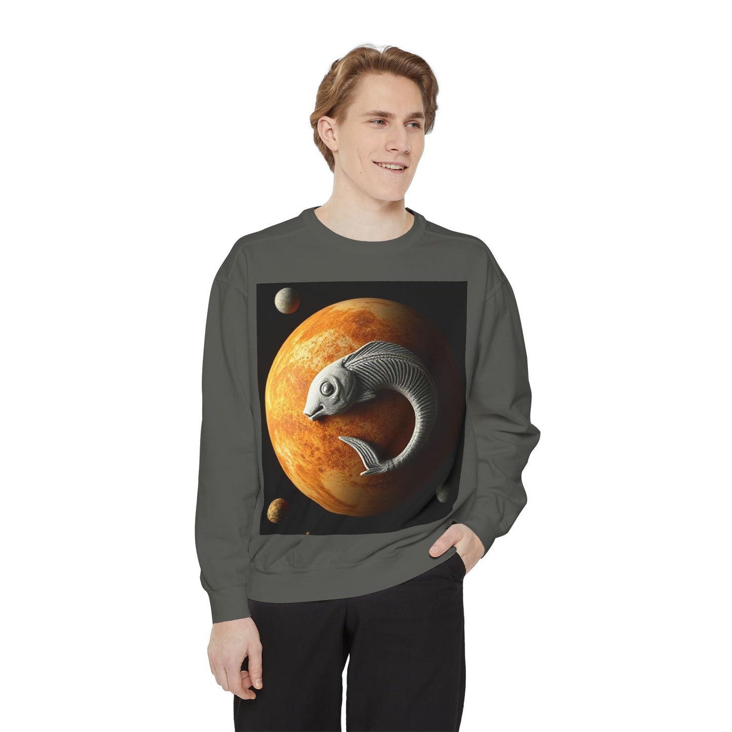 Garment-Dyed Sweatshirt, Unisex, Space Animal Design, Pisces
