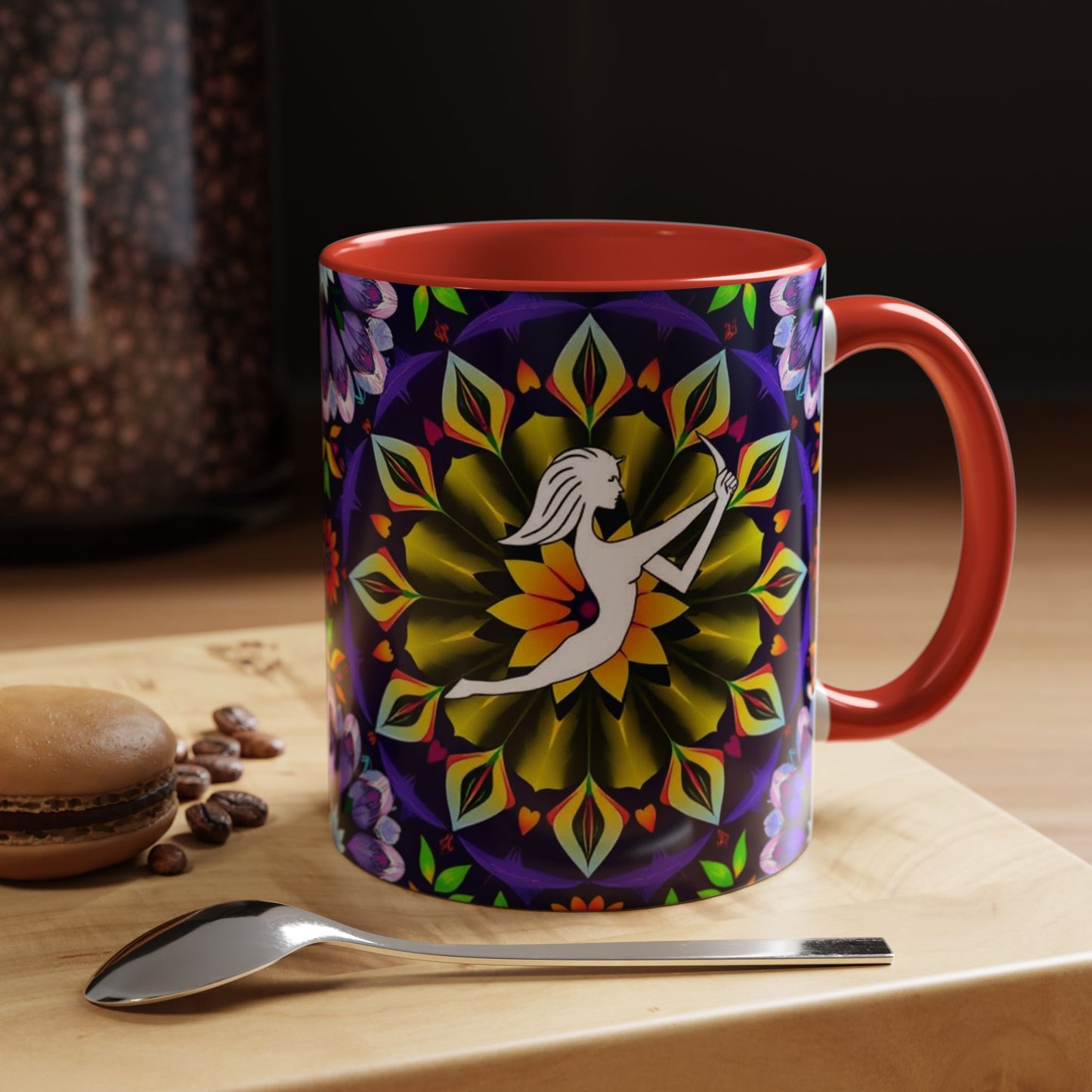 Accent Coffee Mug, Sagittarius, Zodiac v1. Flower Pattern, (11, 15oz)