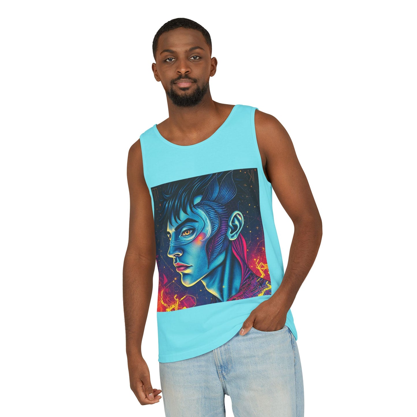 Unisex Garment-Dyed, Tank Top, Pisces Design, Pop Art v1, 100% US cotton