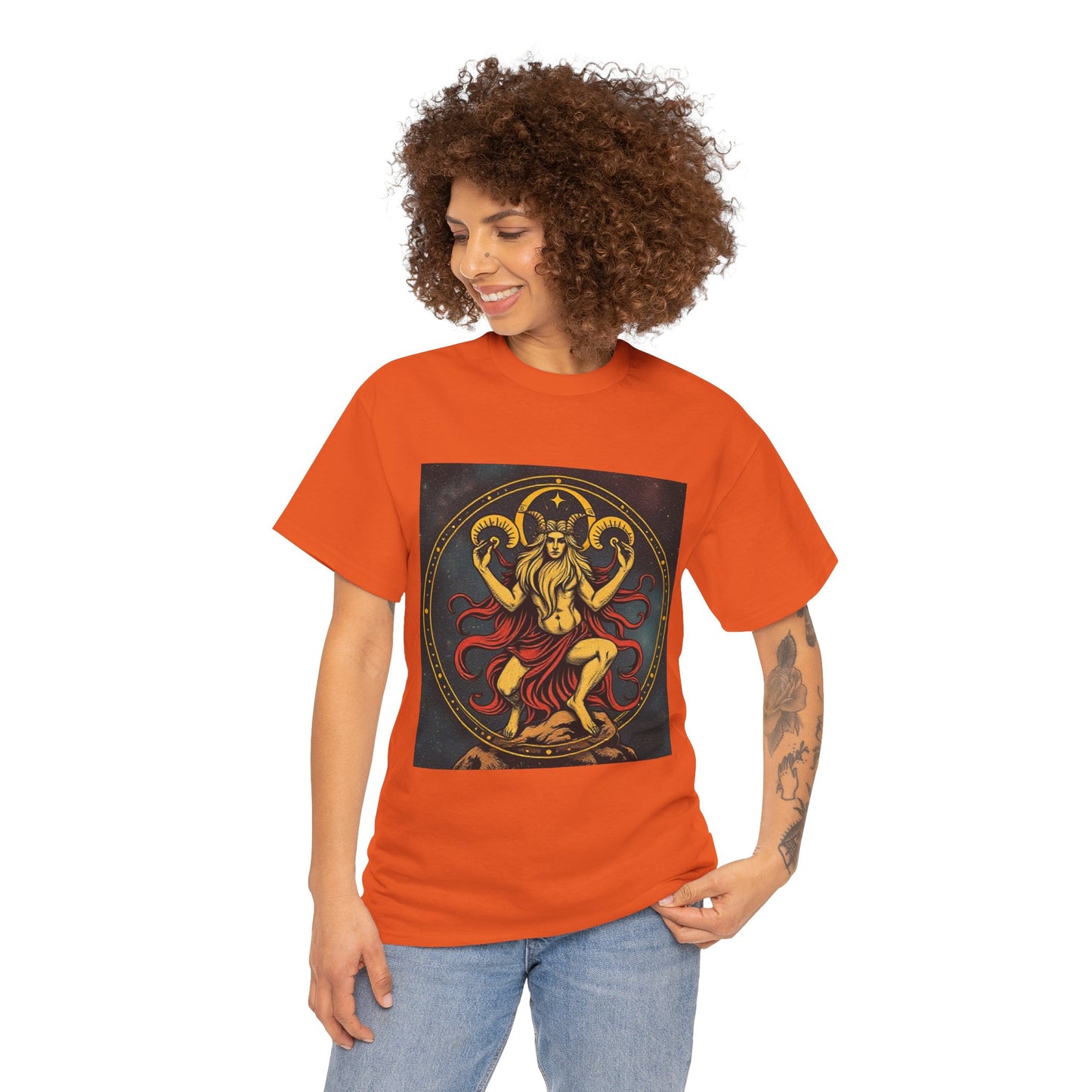 Unisex Heavy Cotton T-Shirt, Aries God 3v, Zodiac Design