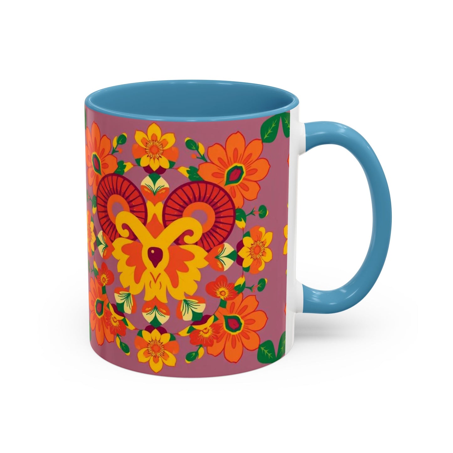 Accent Coffee Mug, Aries, Zodiac v1, Flower Pattern, (11, 15oz)