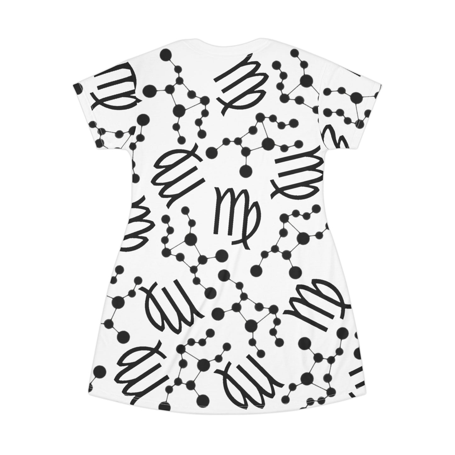T-Shirt Dress (AOP), 100% Polyester, White thread color, Virgo Zodiac design