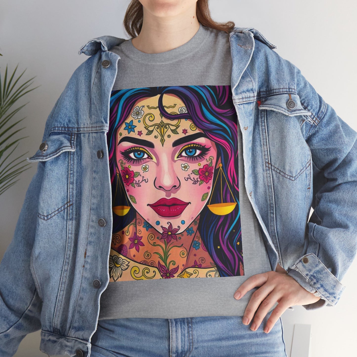 Unisex Heavy Cotton T-Shirt, Libra, Zodiac v4, Sexy Art
