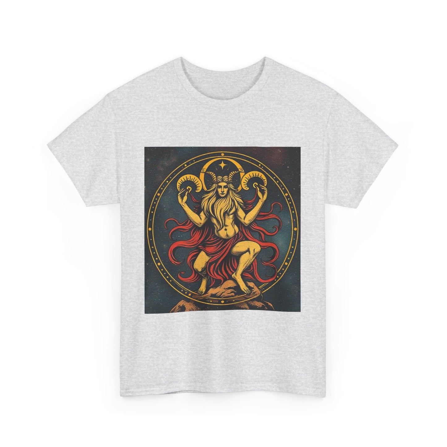 Unisex Heavy Cotton T-Shirt, Aries God 3v, Zodiac Design