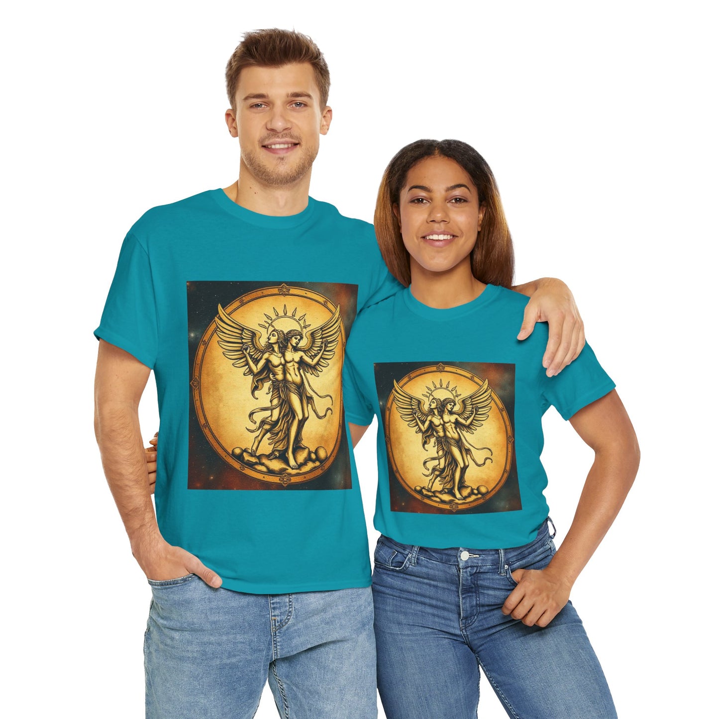 Unisex Heavy Cotton T-Shirt, Twin Angel v1, Gemini Zodiac Design