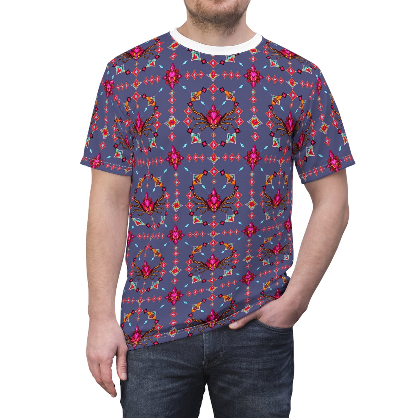 Unisex Cut & Sew T-Shirt, (AOP), Scorpio, Zodiac v2, Jewels Pattern