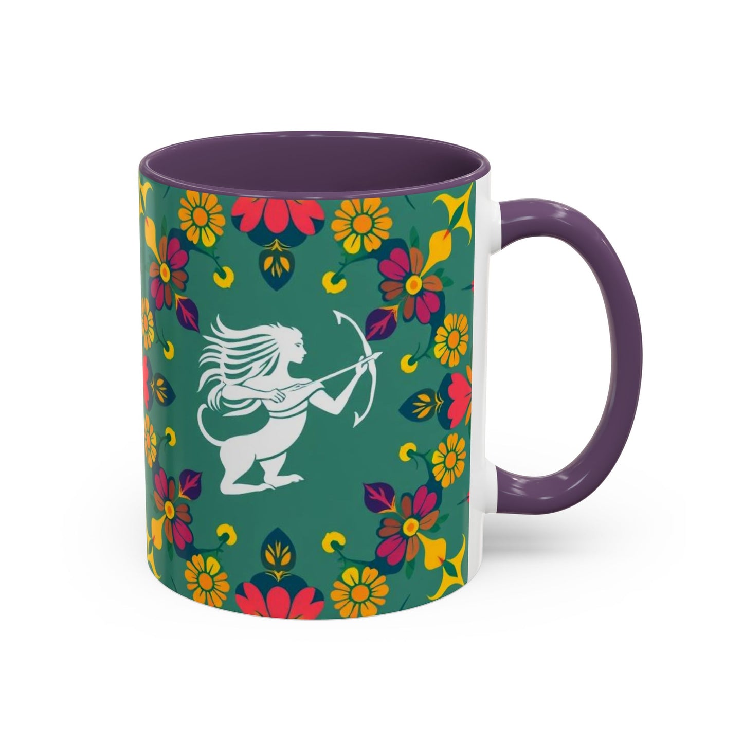 Accent Coffee Mug, Sagittarius, Zodiac. Flower Pattern, (11, 15oz)