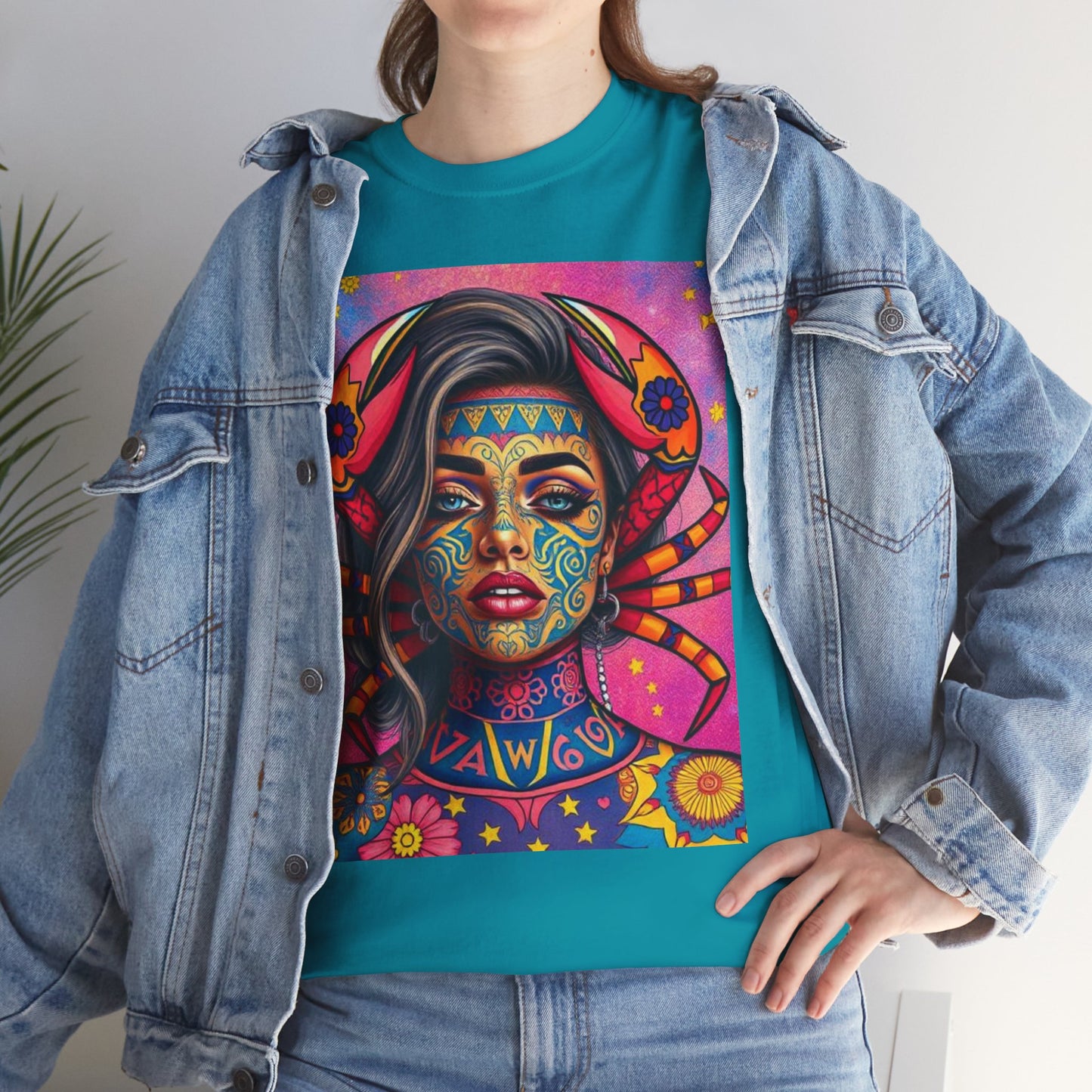Unisex Heavy Cotton T-Shirt, Cancer, Zodiac v3, Sexy Art