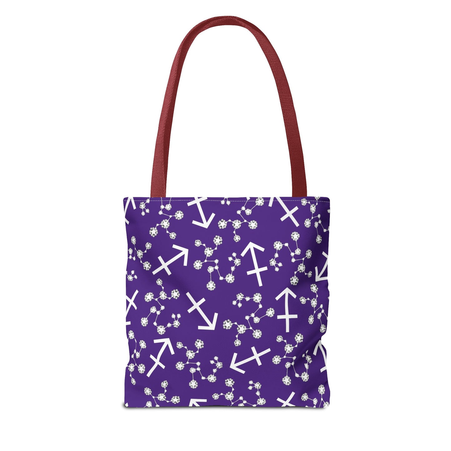 Tote Bag, Sagittarius Zodiac Sign, AOP, (Purple, White Print)