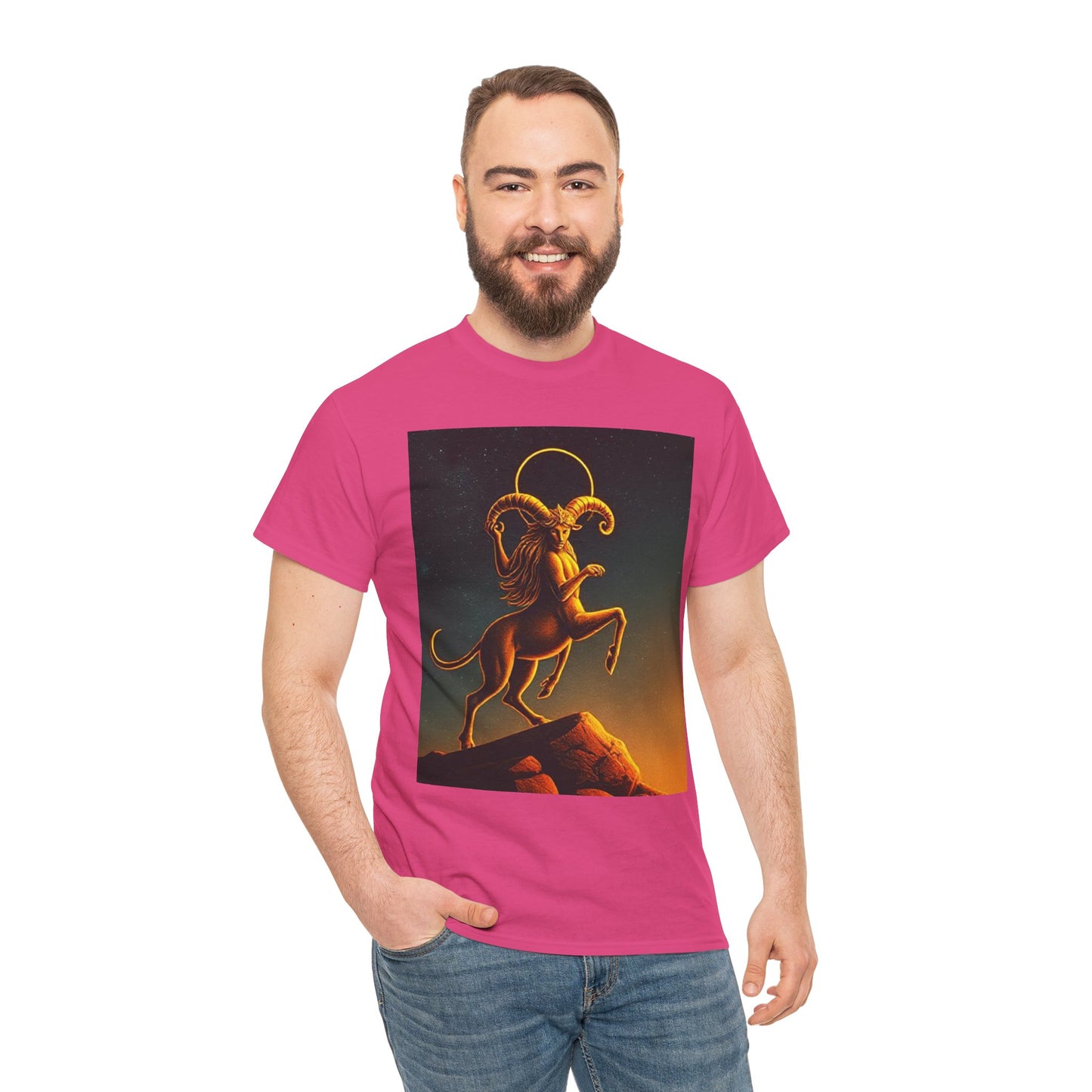 Unisex Heavy Cotton T-Shirt, Mountain Top, Aries Zodiac Design