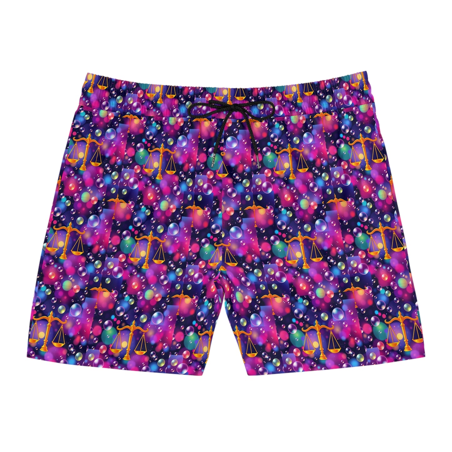 Men's Mid-Length Swim Shorts, (AOP), Libra, Zodiac, Bubble Pattern