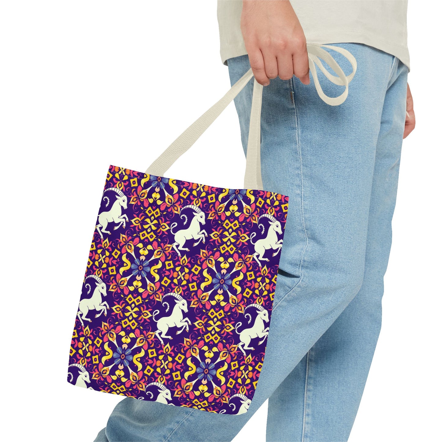 Tote Bag (AOP), Capricorn, Zodiac v2, Flower Pattern