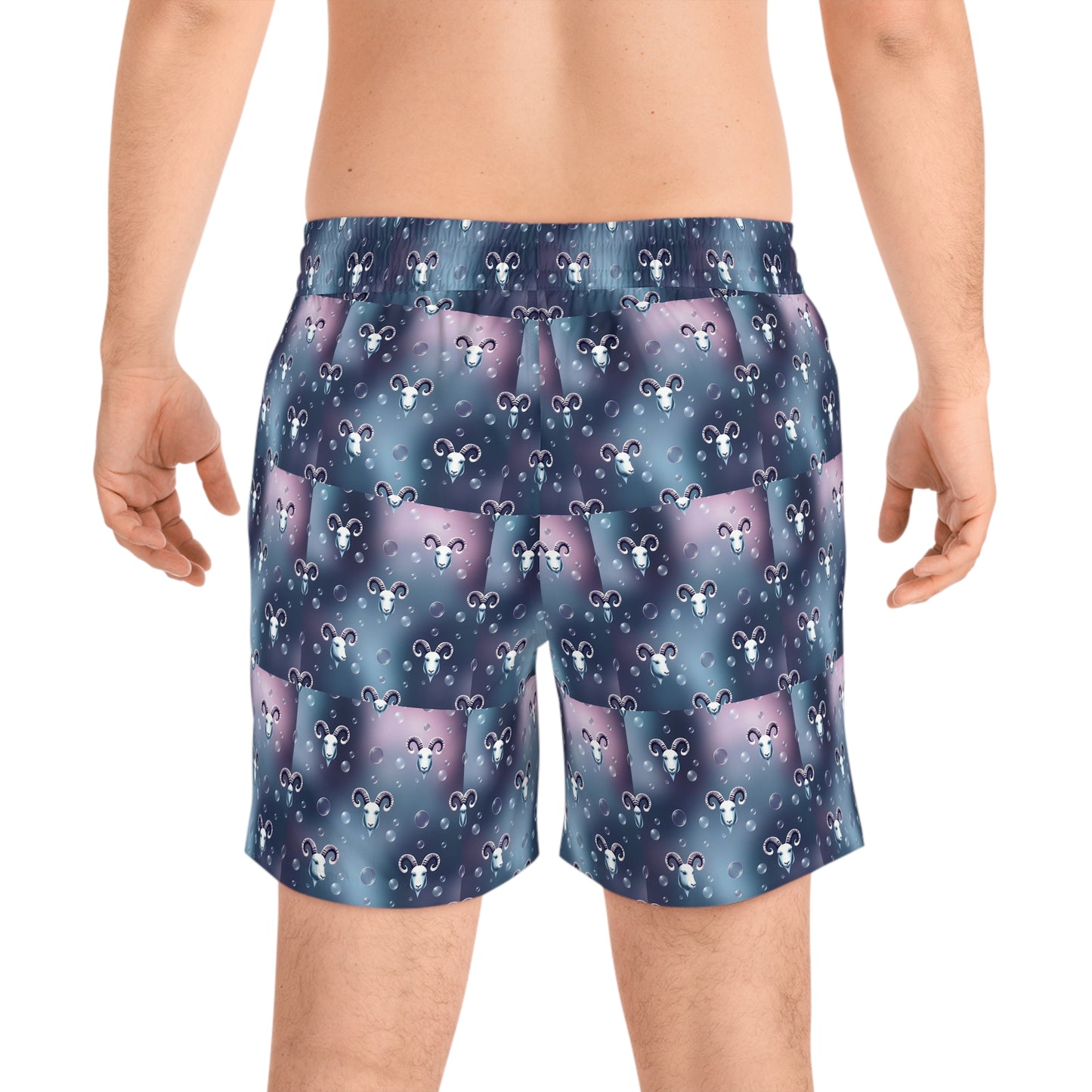 Men's Mid-Length Swim Shorts, (AOP), Aries, Zodiac v3, Bubble Pattern