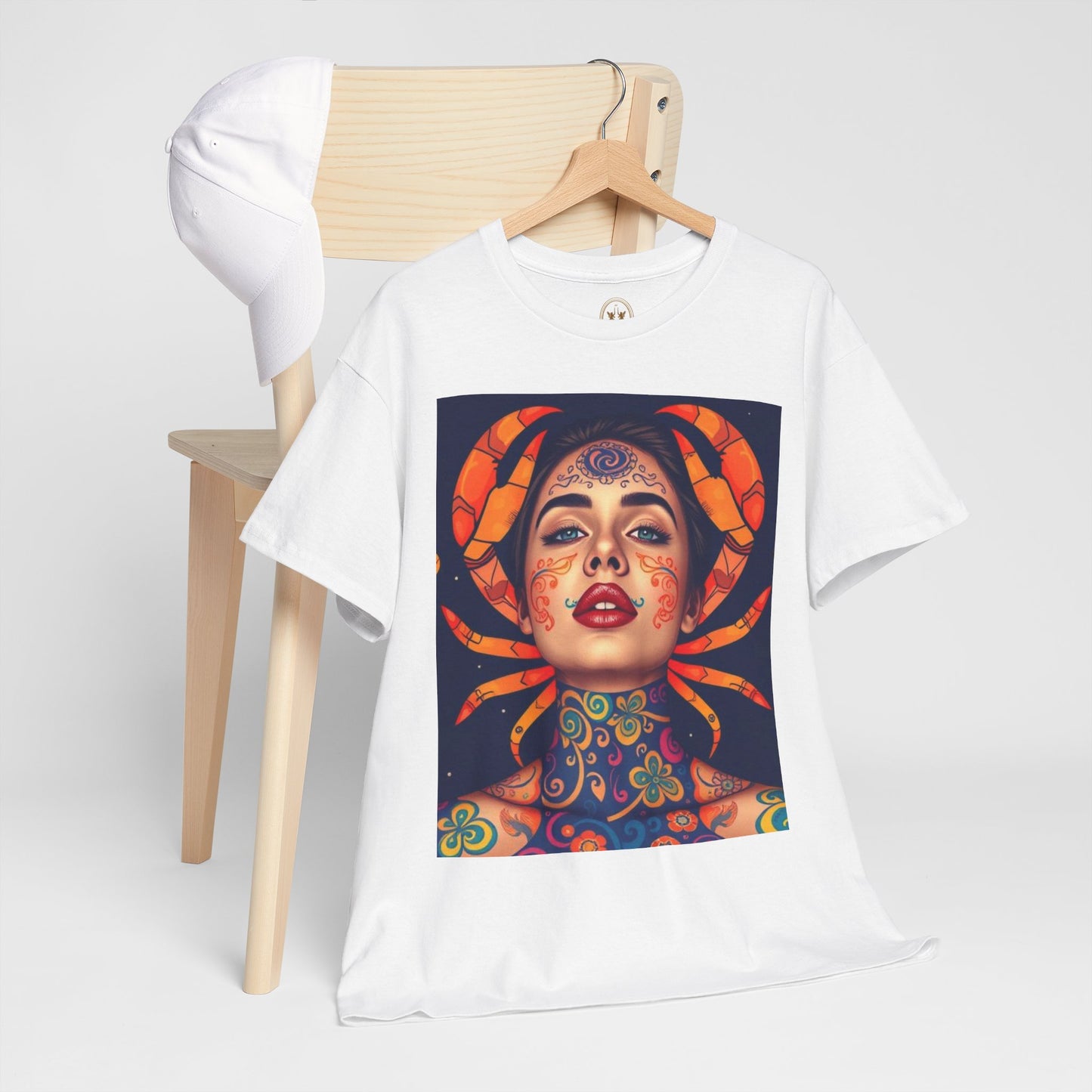 Unisex Heavy Cotton T-Shirt, Cancer, Zodiac v2, Sexy Art