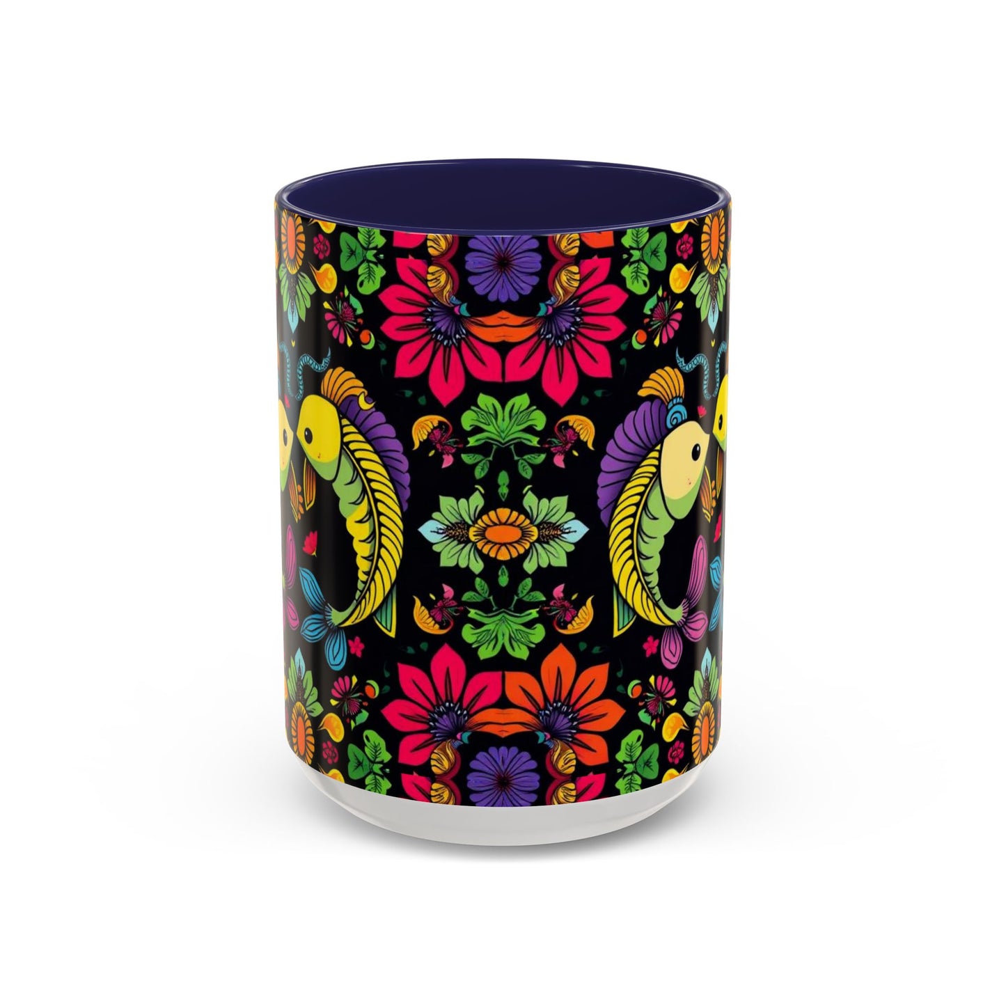 Accent Coffee Mug, Pisces, Zodiac v3, Flower Pattern, (11, 15oz)