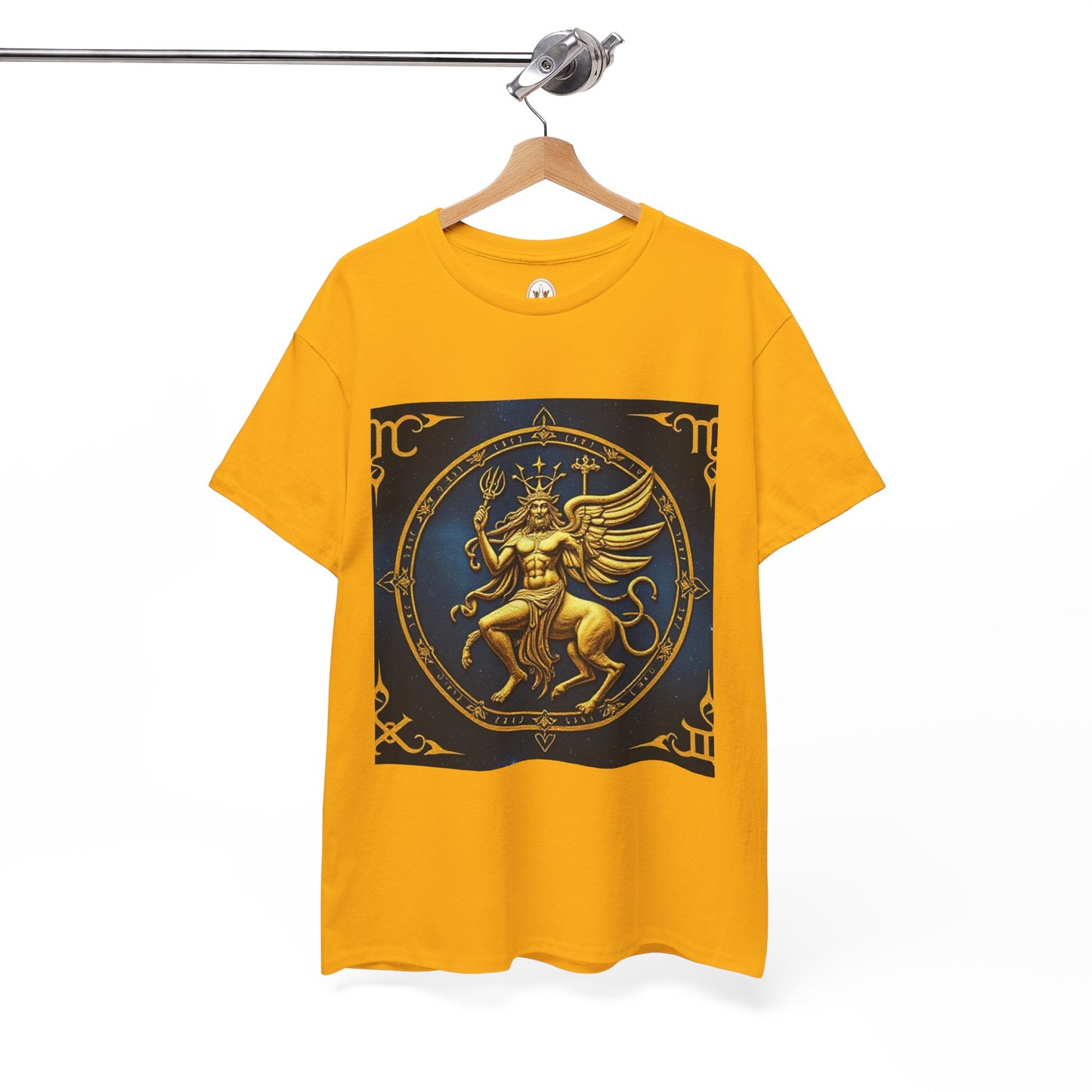 Unisex Heavy Cotton T-Shirt, Gold Angel, Symbol, Virgo Zodiac Design
