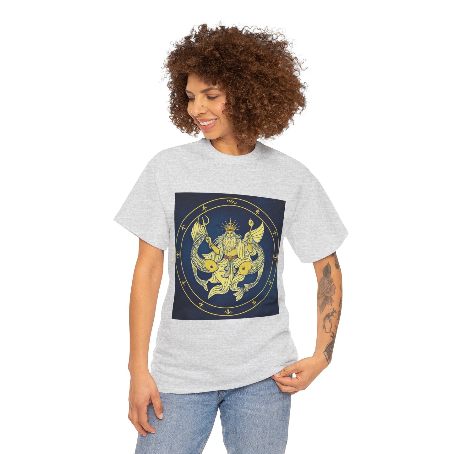 Unisex Heavy Cotton T-Shirt, King of Pisces, Zodiac Design