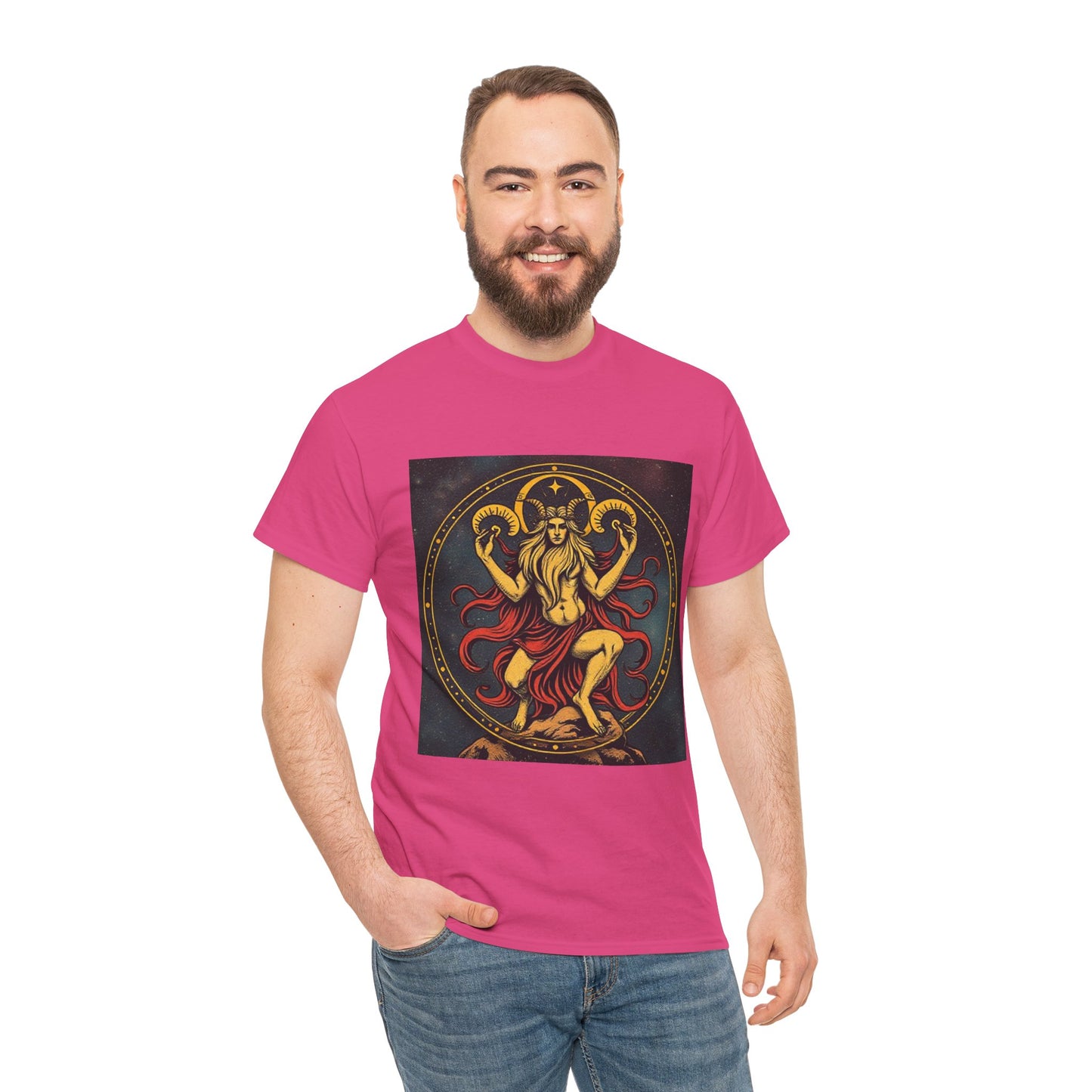 Unisex Heavy Cotton T-Shirt, Aries God 2v, Zodiac Design