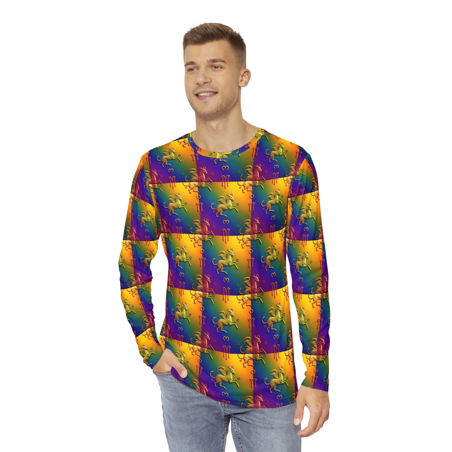 Men's Long Sleeve Shirt, (AOP), Virgo, Zodiac v4, Pattern
