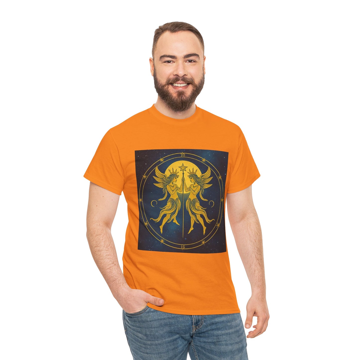 Unisex Heavy Cotton T-Shirt, Space Angel Twins v4, Gemini Zodiac Design