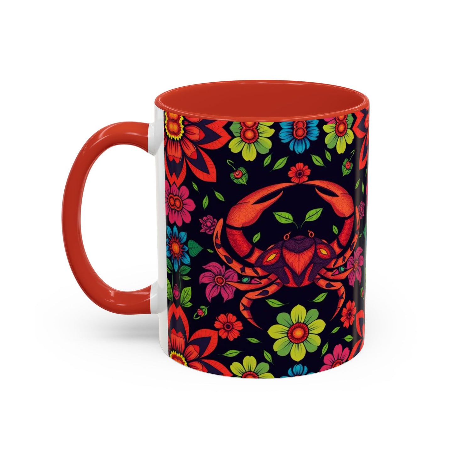 Accent Coffee Mug, Cancer, Zodiac v4, Flower Pattern, (11, 15oz)