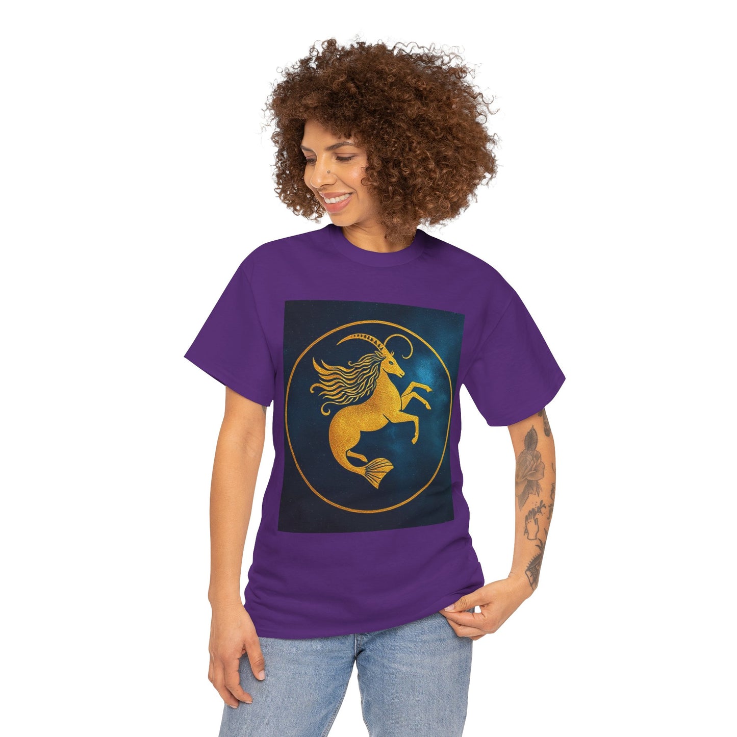 Unisex Heavy Cotton T-Shirt, Capricorn Animal v3, Symbol, Zodiac Design