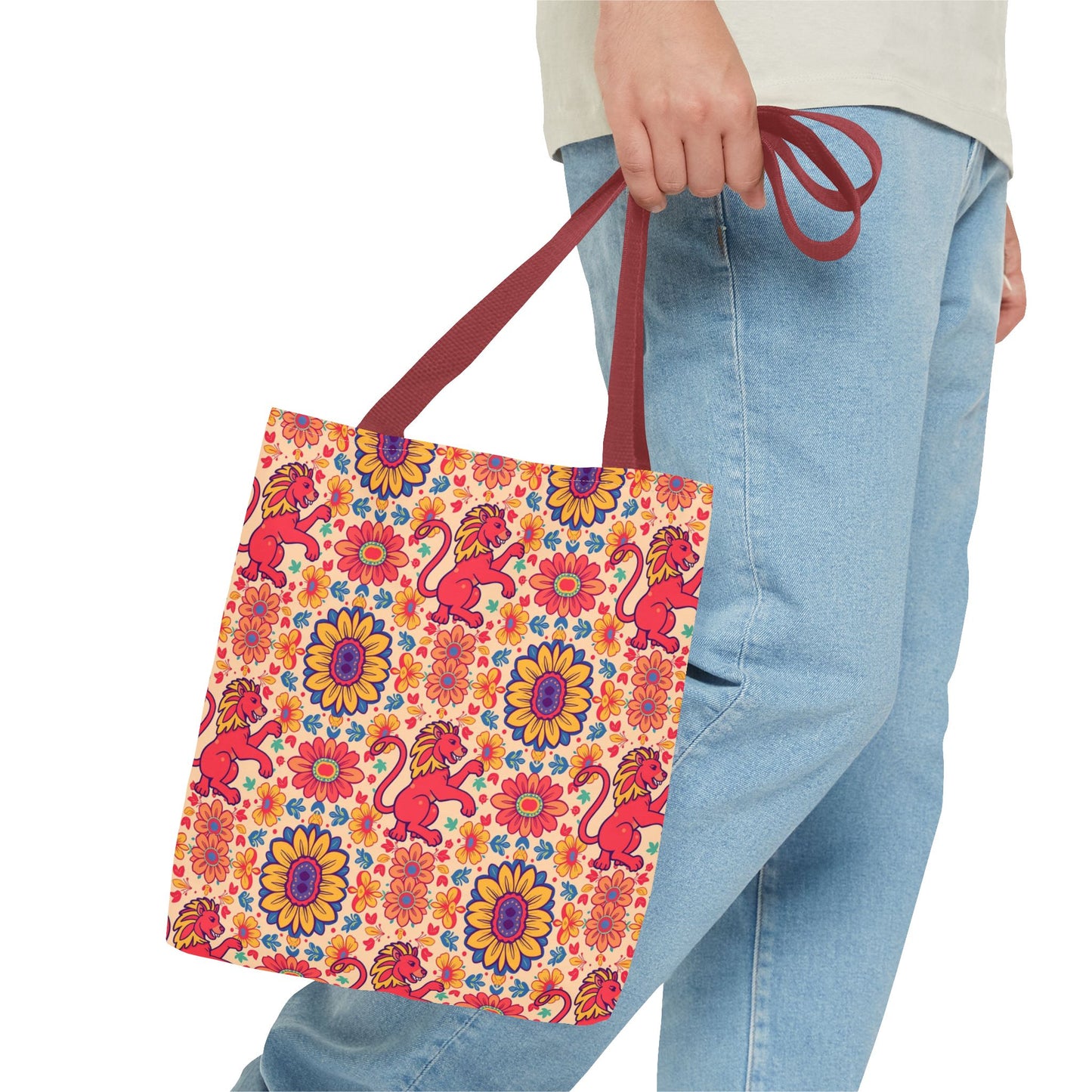Tote Bag (AOP), Leo, Zodiac v2, Flower Pattern