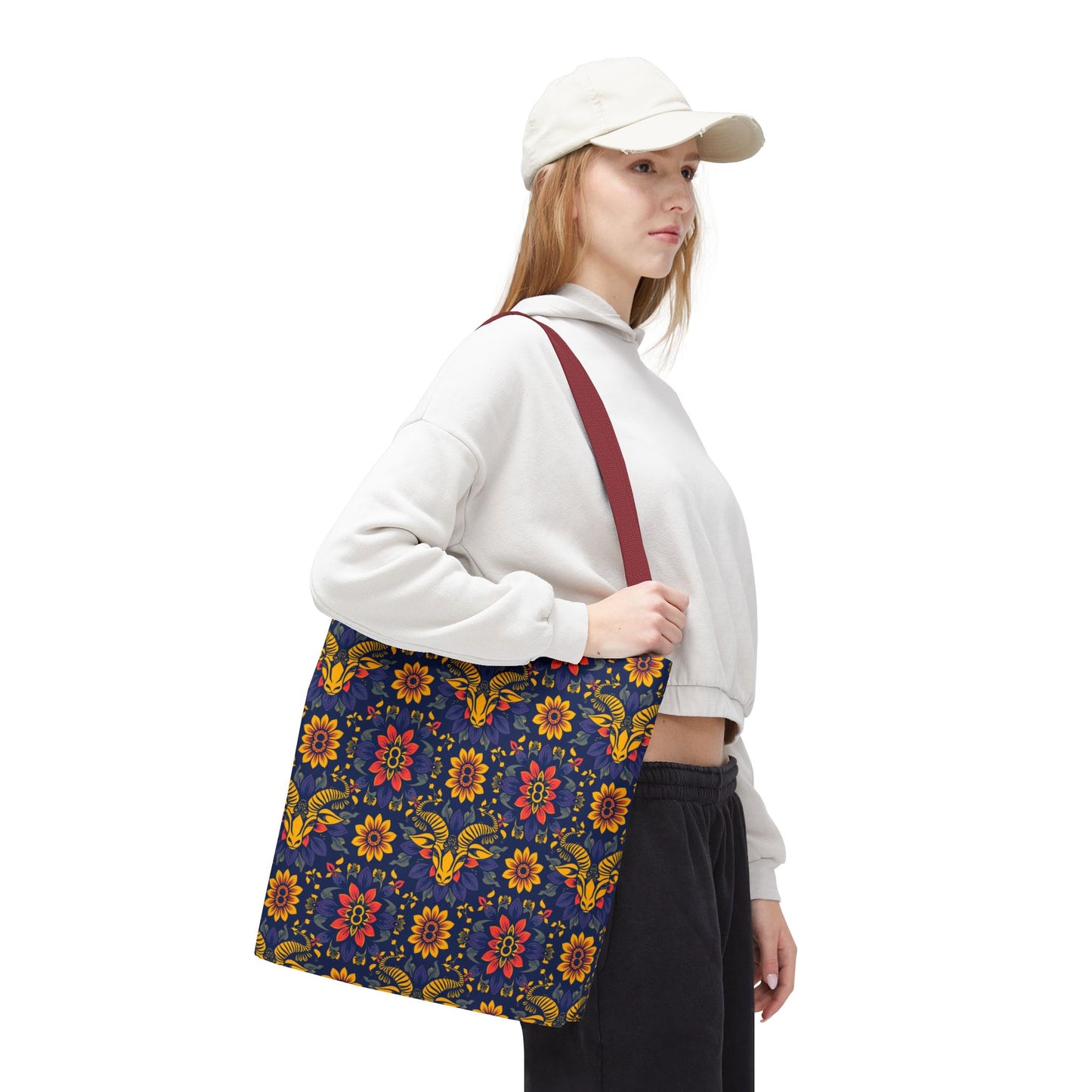 Tote Bag, (AOP), Taurus, Zodiac v3, Flower Pattern