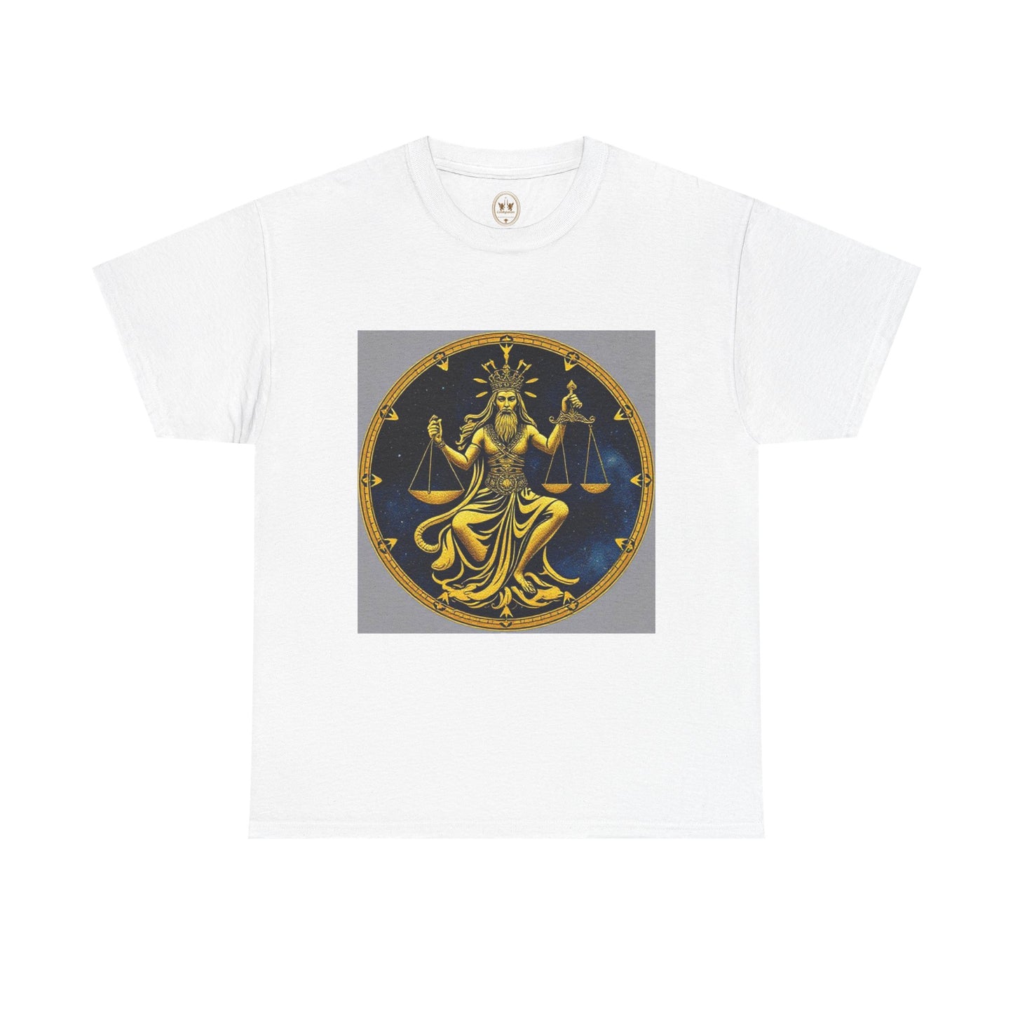 Unisex Heavy Cotton T-Shirt, Gold Libra God, Zodiac Design