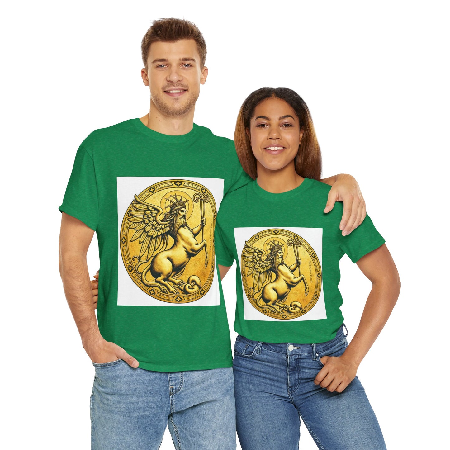 Unisex Heavy Cotton T-Shirt, Golden Angel Coin v1, Virgo Zodiac Design