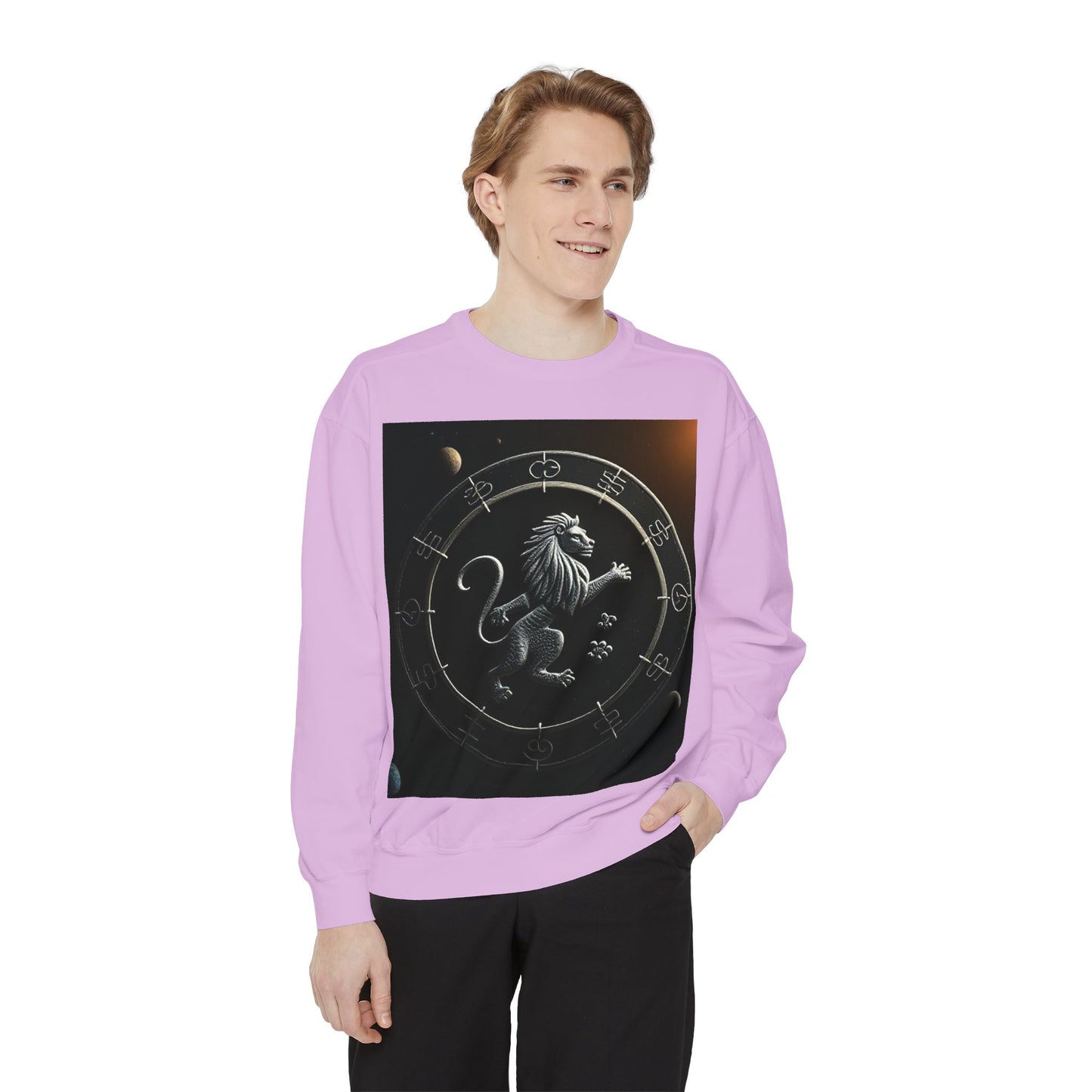 Garment-Dyed Sweatshirt, Unisex, Space Animal Design, Leo