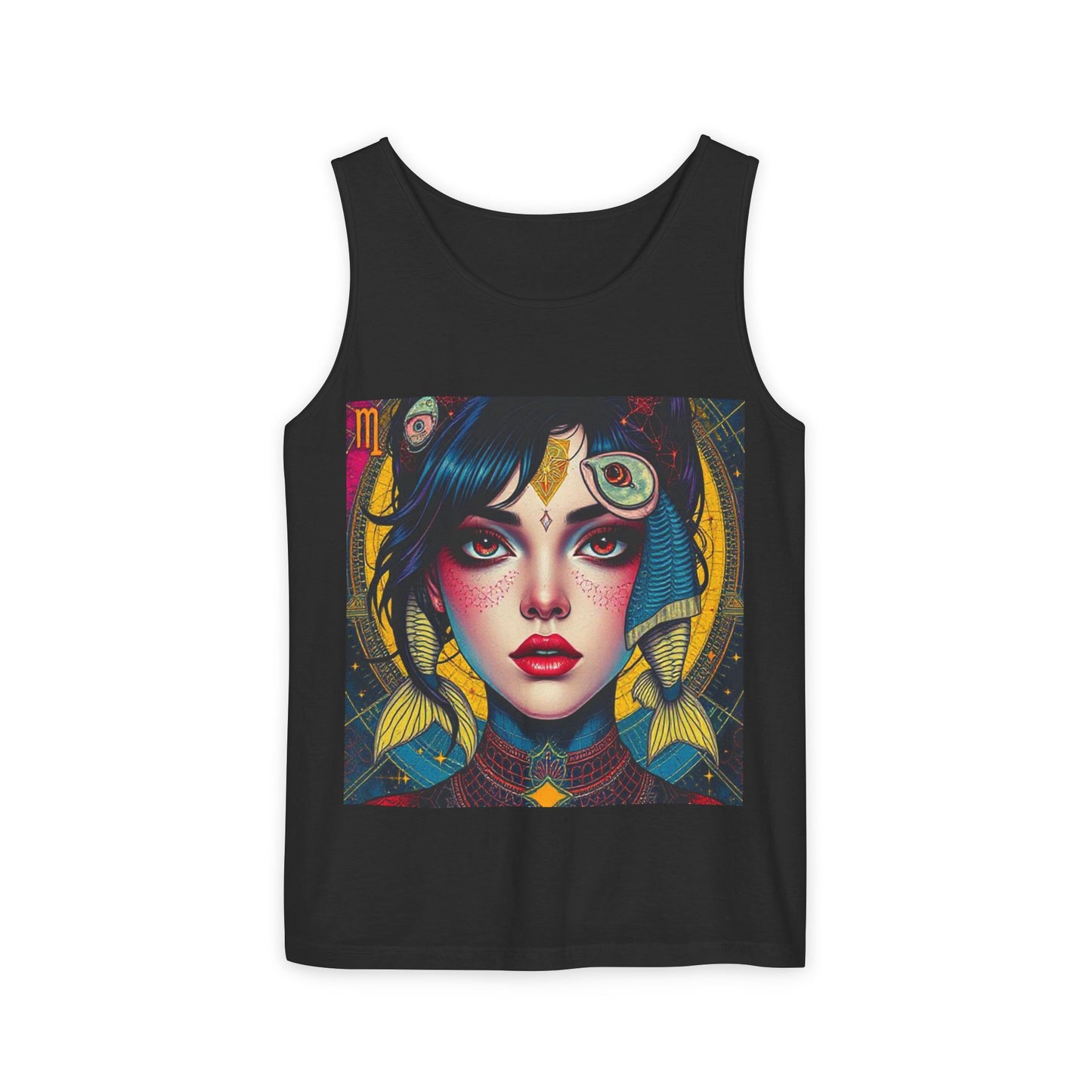 Unisex Garment-Dyed, Tank Top, Pisces Design, Pop Art, 100% US cotton