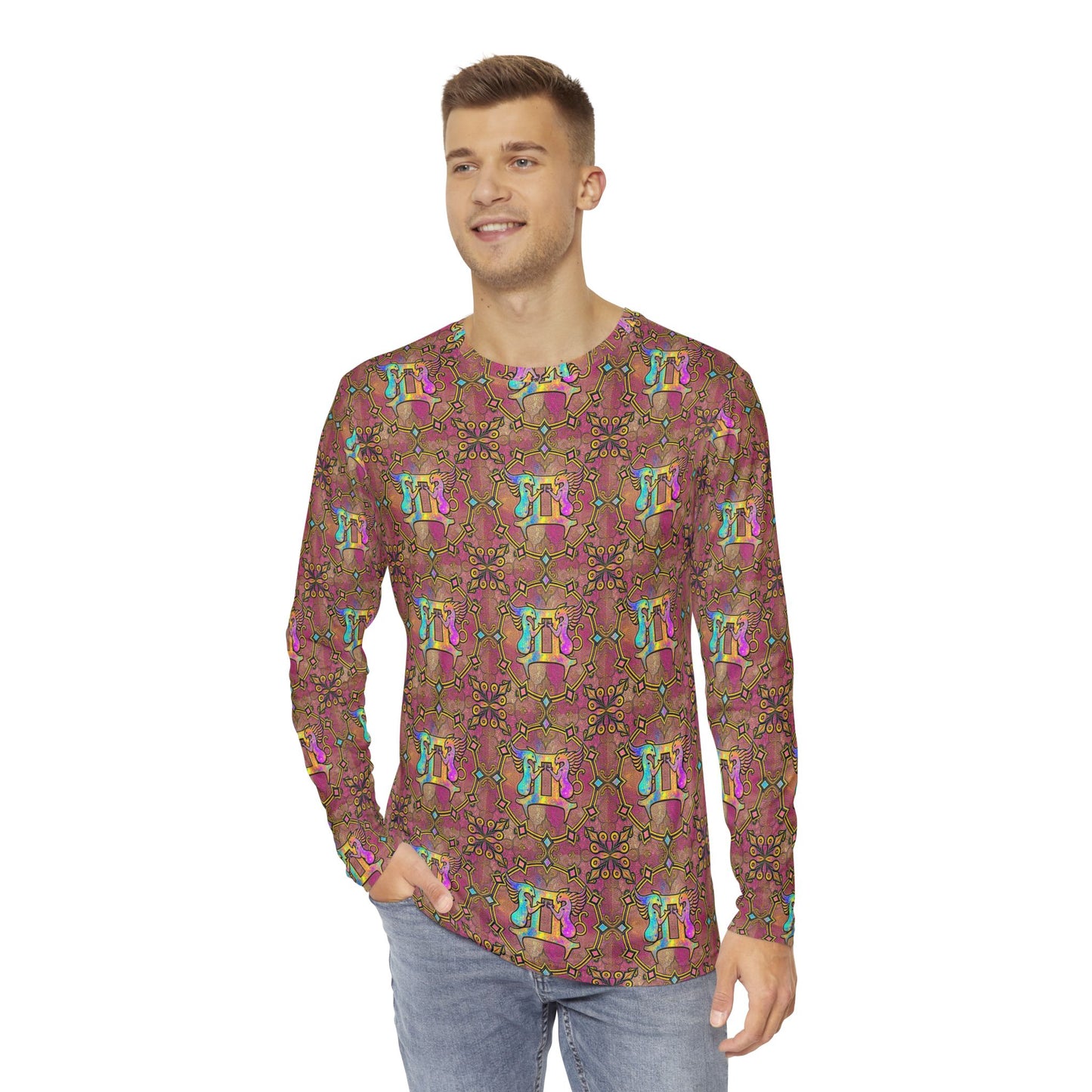 Men's Long Sleeve Shirt, (AOP), Gemini, Zodiac v3, Pattern
