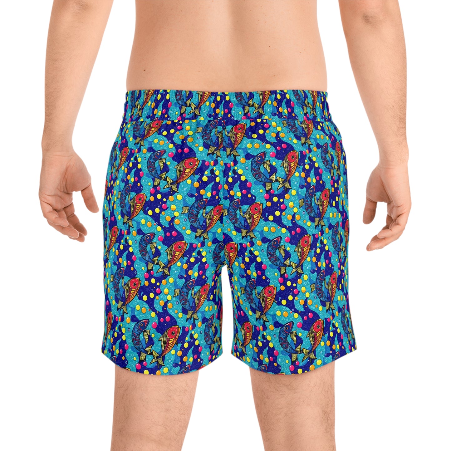 Men's Mid-Length Swim Shorts, (AOP), Pisces, Zodiac, Bubble Pattern