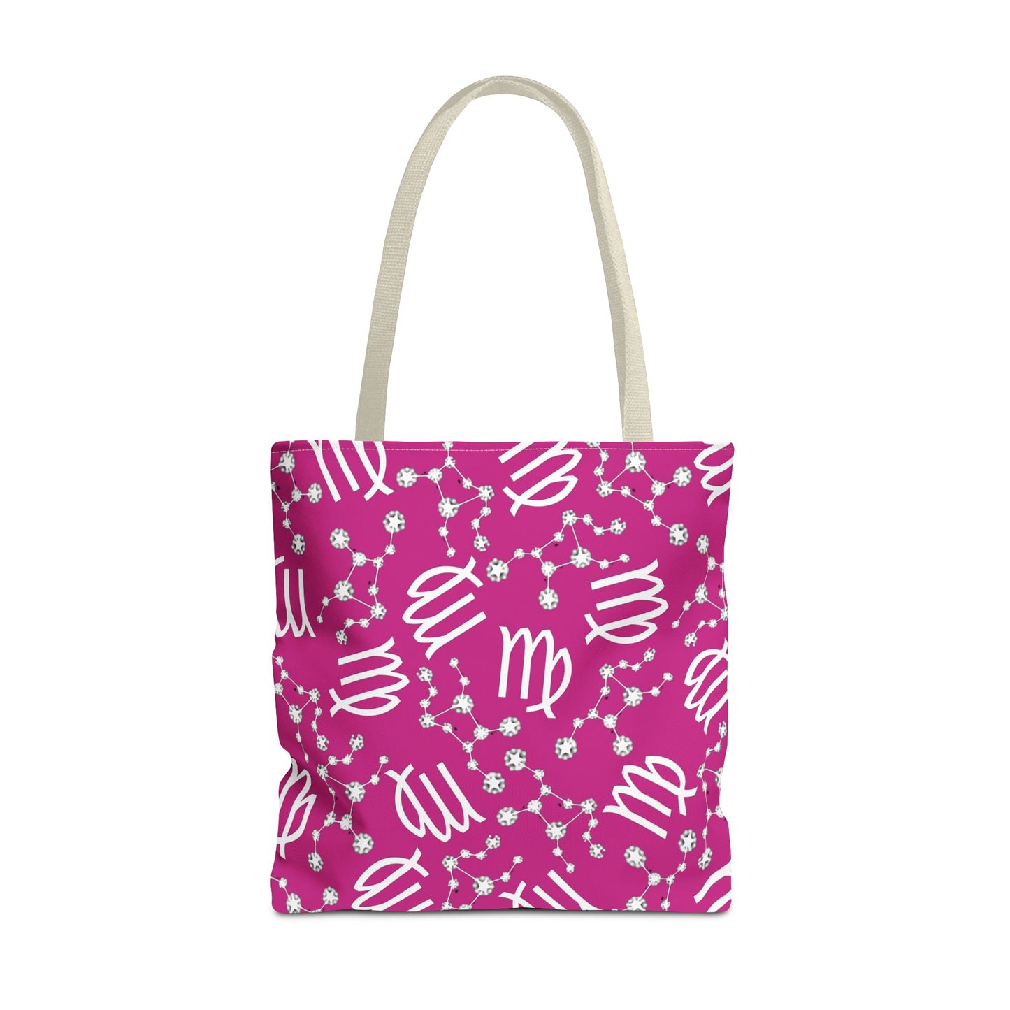 Tote Bag, Virgo Zodiac Sign, AOP, (Pink, White)