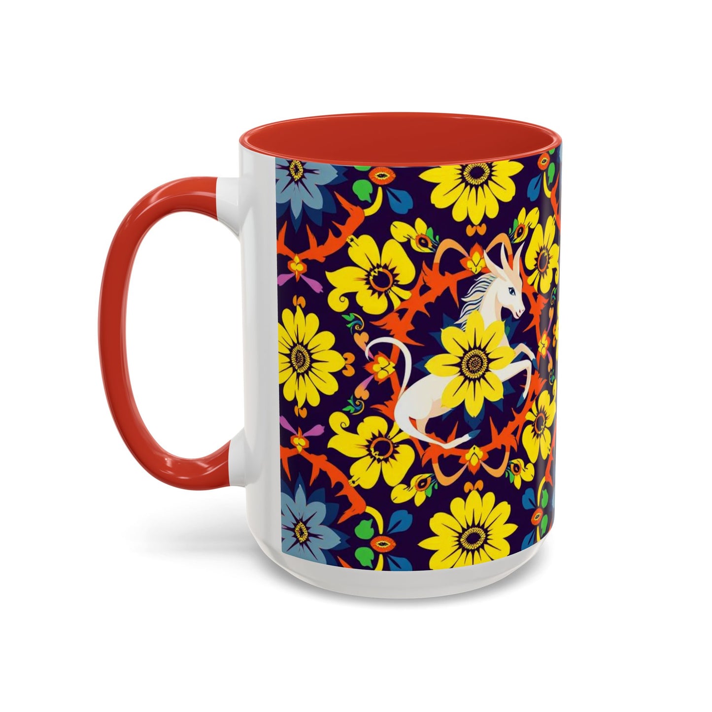 Accent Coffee Mug, Aquarius, Zodiac v1, Flower Pattern, (11, 15oz)