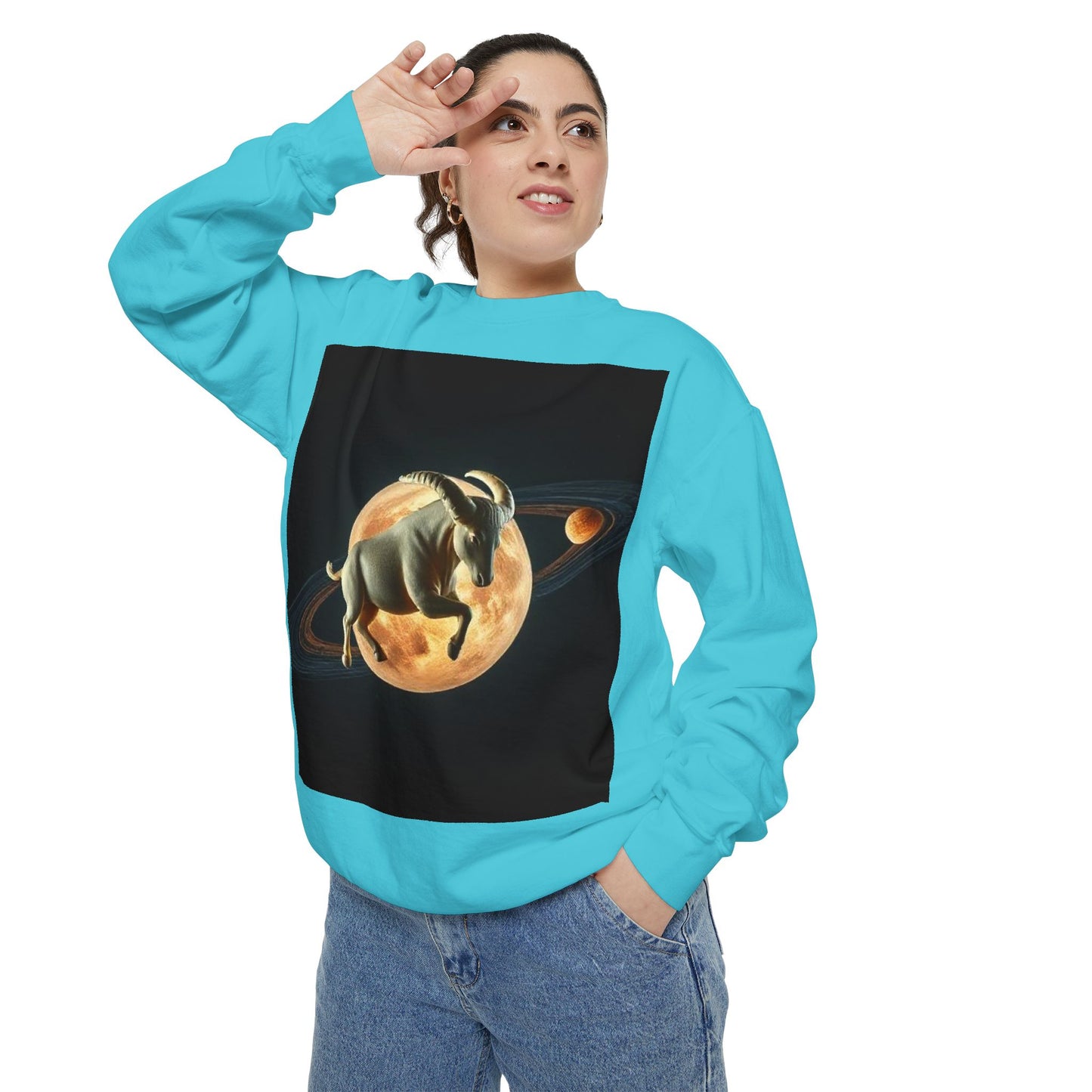 Garment-Dyed Sweatshirt, Unisex, Space Animal Design v1, Taurus